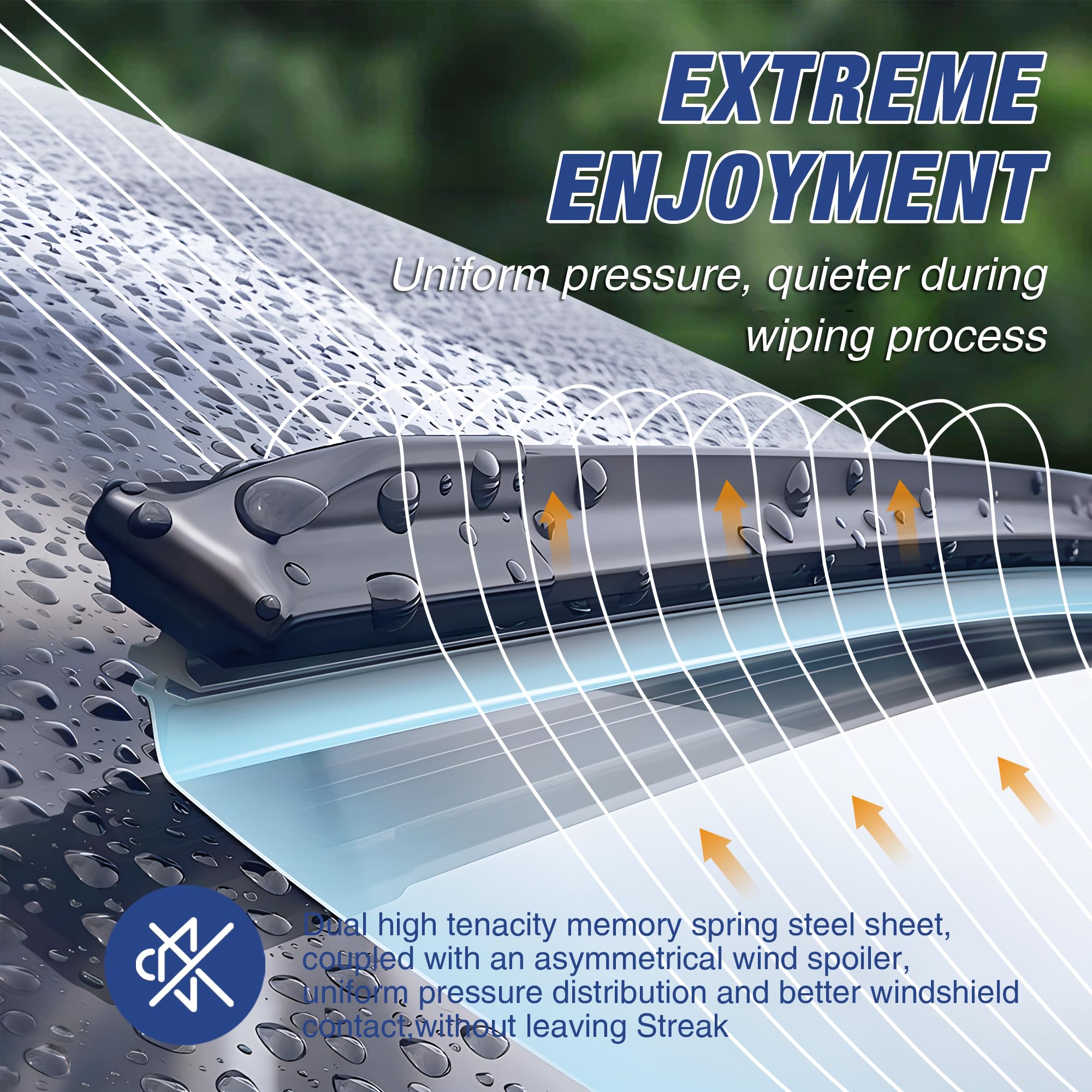 icexsnow wiper blades metal base closeup showing strong fit to glass for better contact.