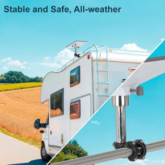 icilvnx Starlink Mini ladder mount shown on an RV setup