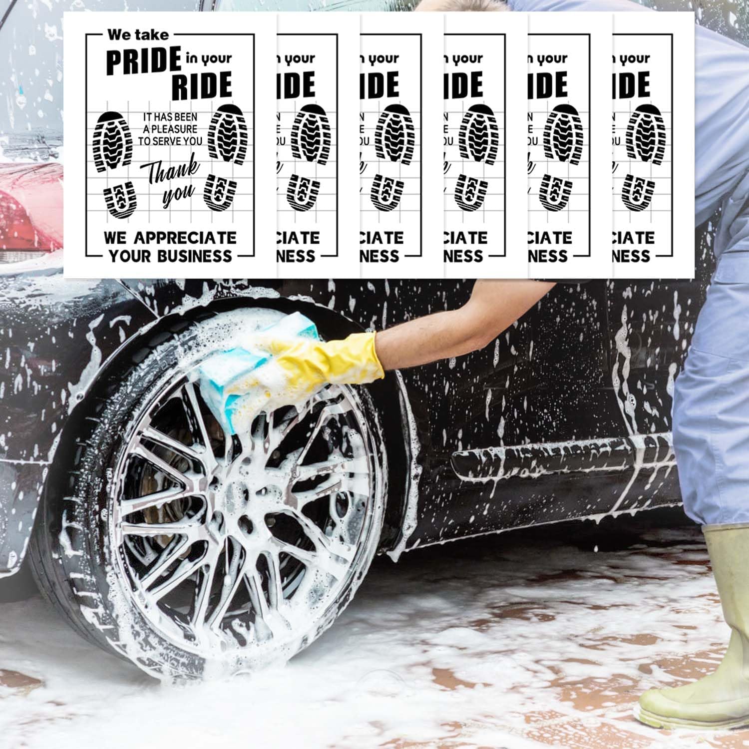 Ickimee car-detailing mats with footprint design—clean appearance enhances showroom or shop visits.