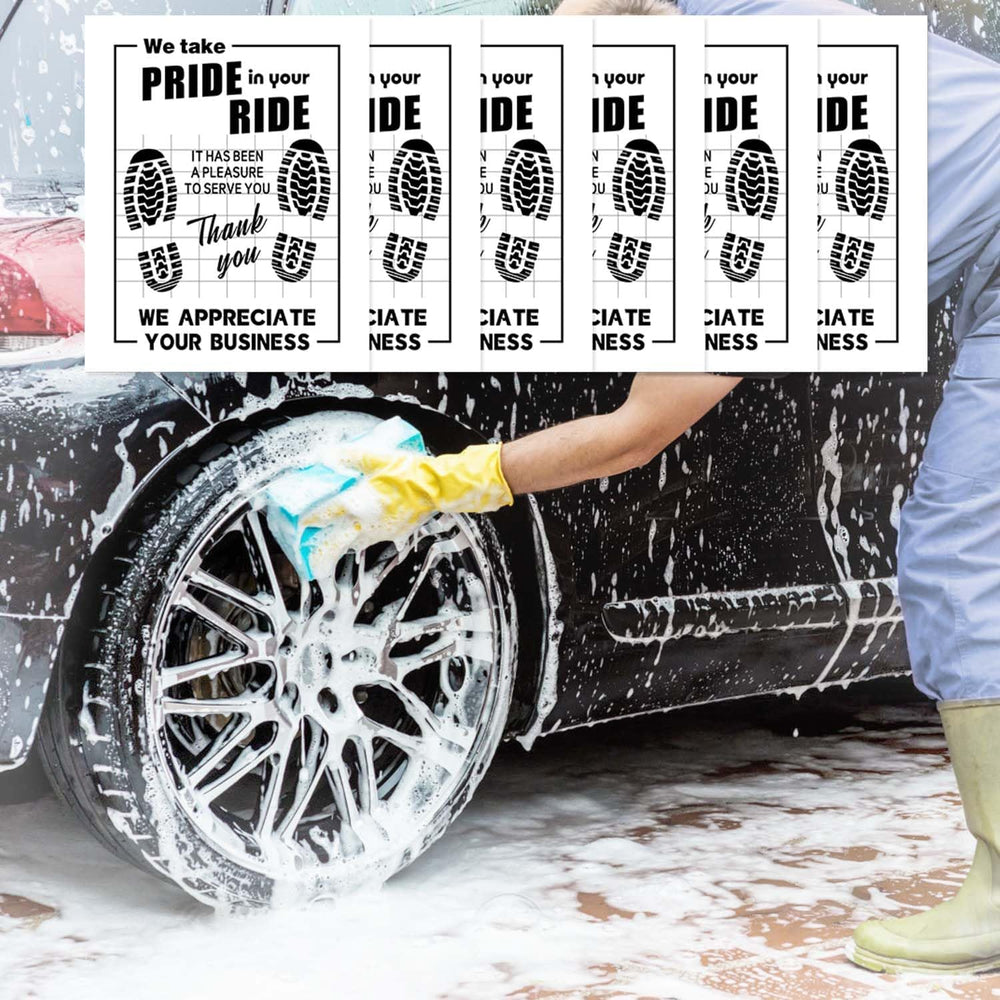 Ickimee car-detailing mats with footprint design—clean appearance enhances showroom or shop visits.