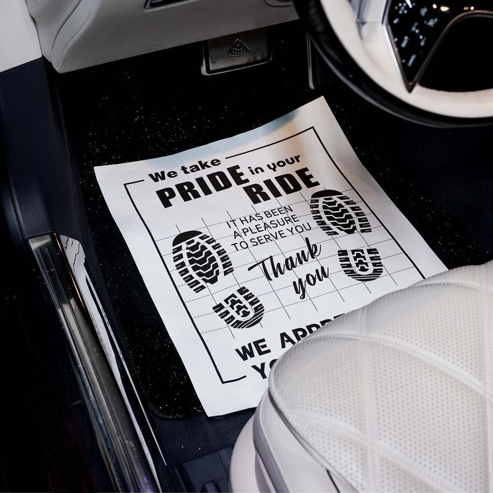 Ickimee disposable car floor mats with thank-you design—adds a warm customer touch.