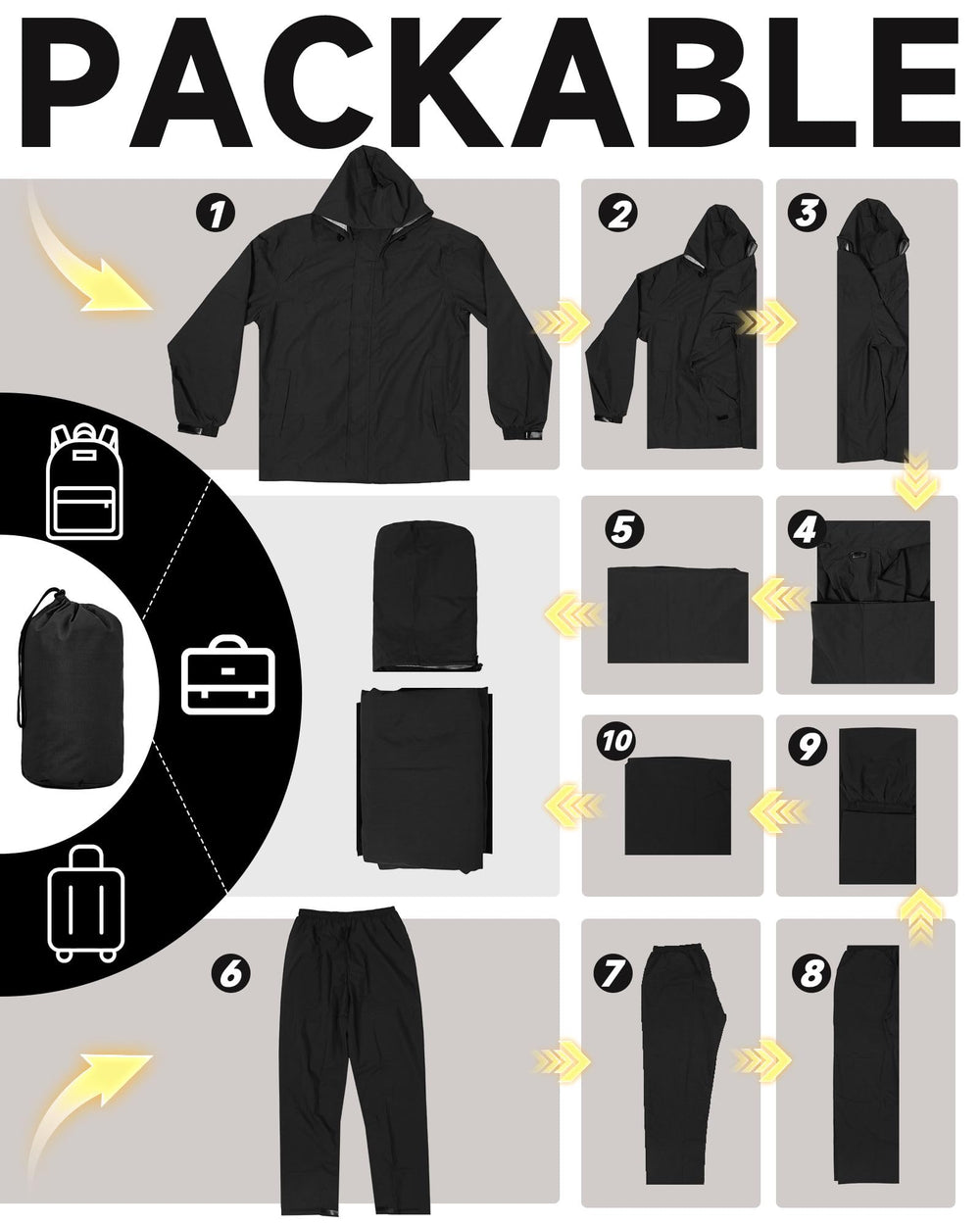 iCreek rain pants with Velcro leg openings for easy on/off and adjustability.