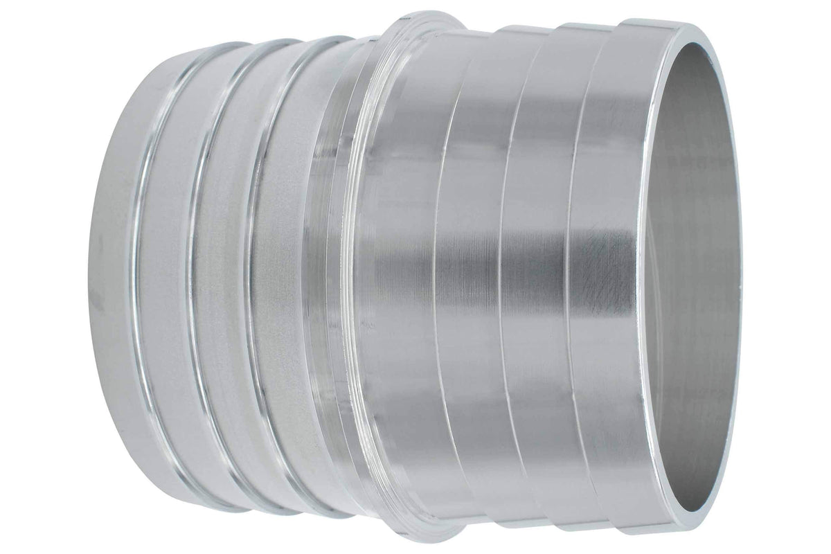 ICT Billet 2-inch hose barb splice coupler in aluminum for durable hose connections