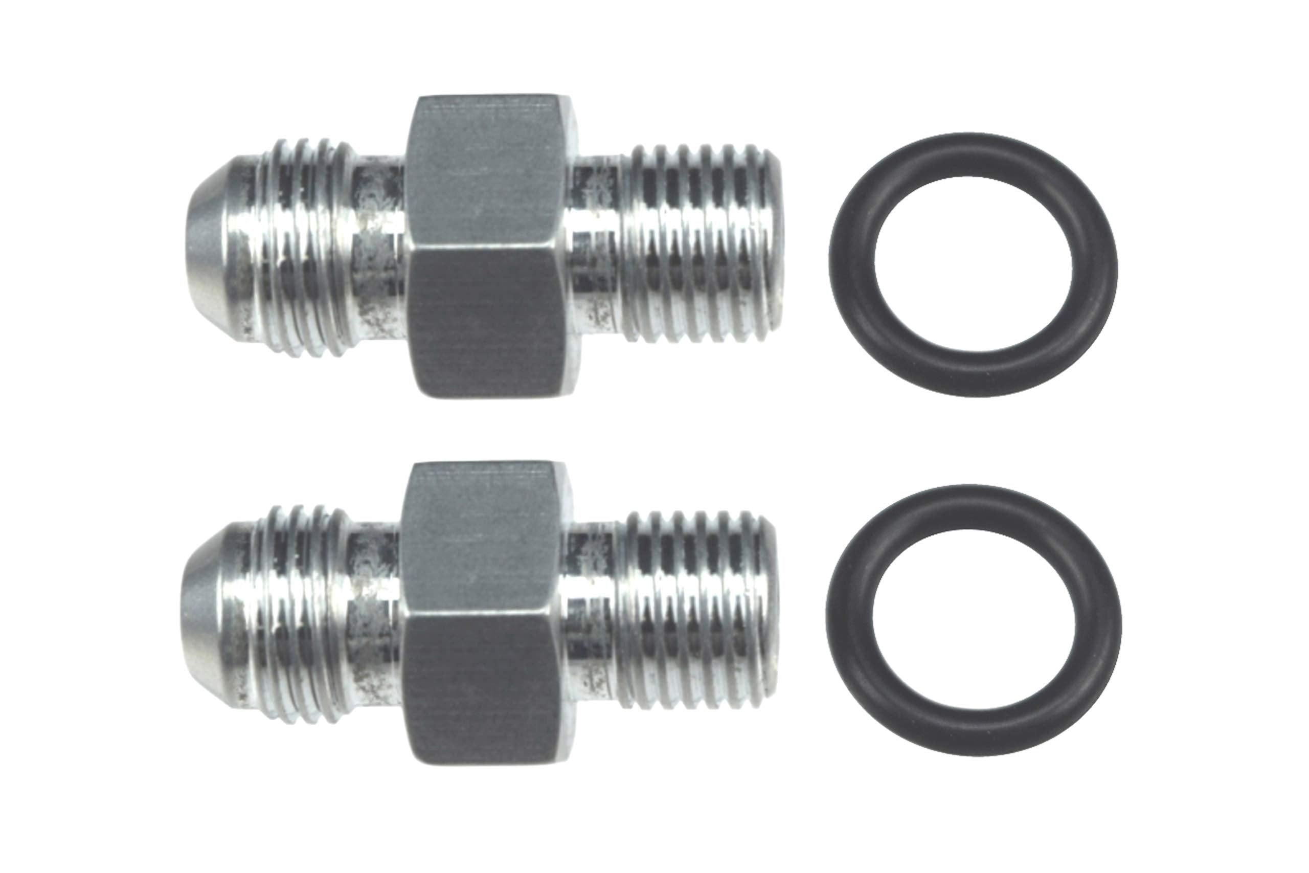 ICT Billet front-view fittings with -6AN flare for reliable custom transmission lines.