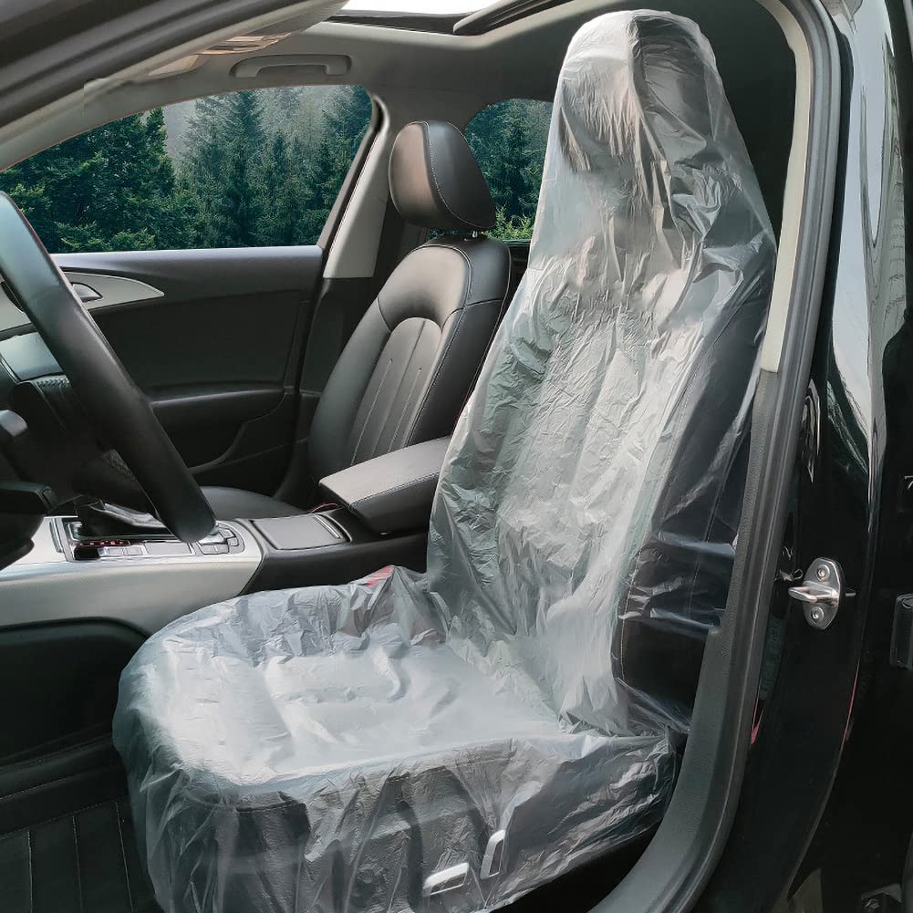 ICWEIMEI 100-pack disposable seat covers protect car interiors during travel.