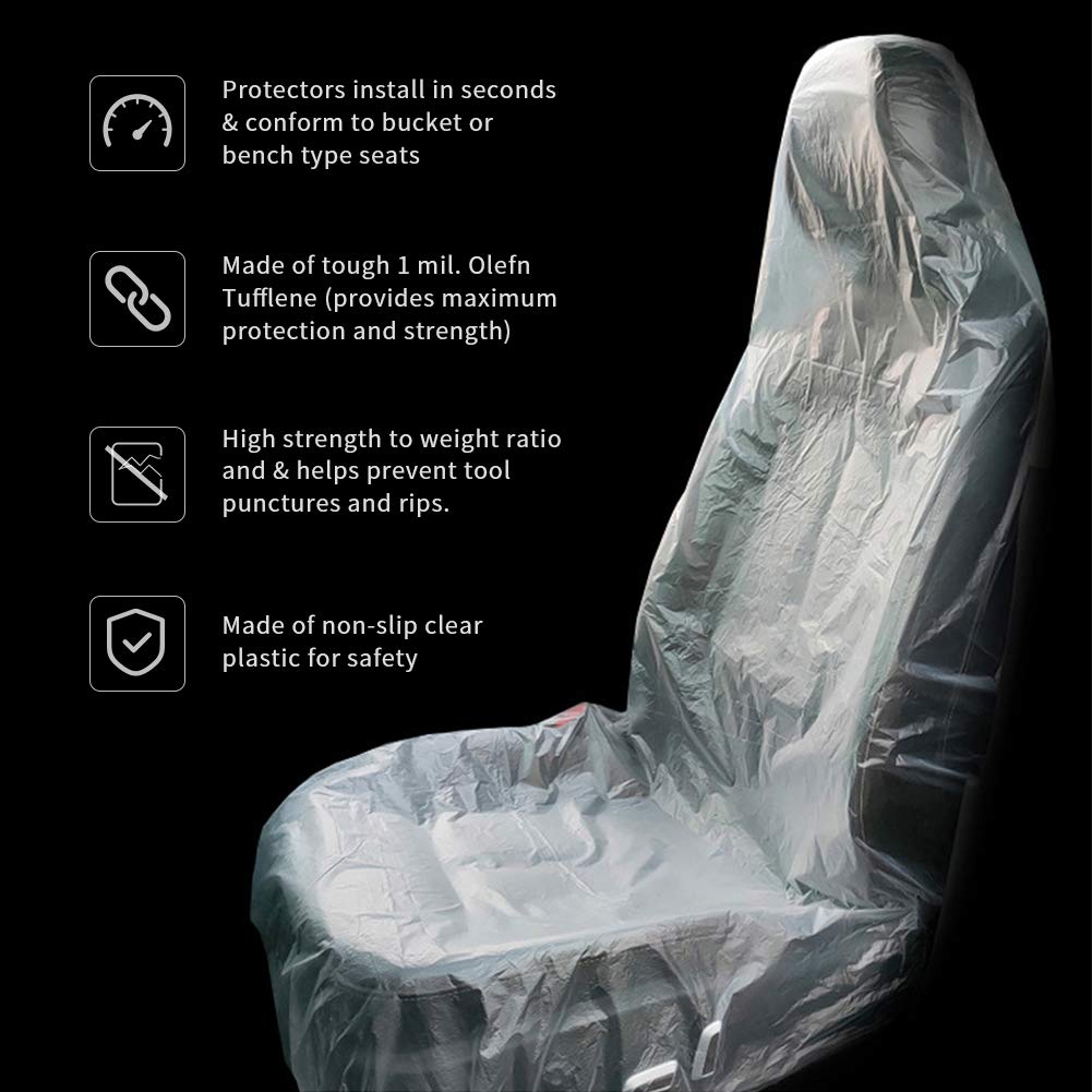 ICWEIMEI clear plastic seat cover installs quickly over seats.