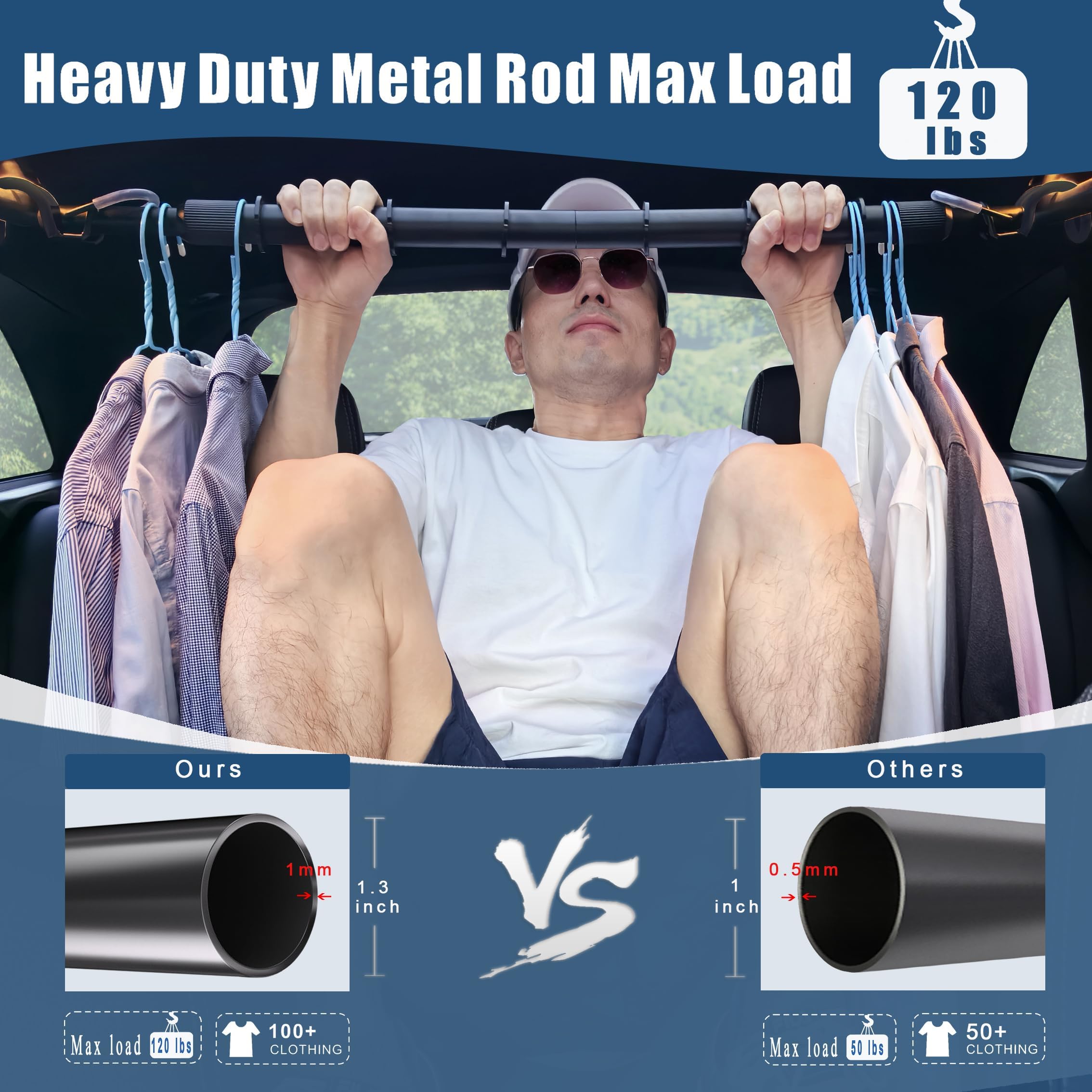 Idefair telescopic-rod clothes-pole for easy length adjustment in any car.