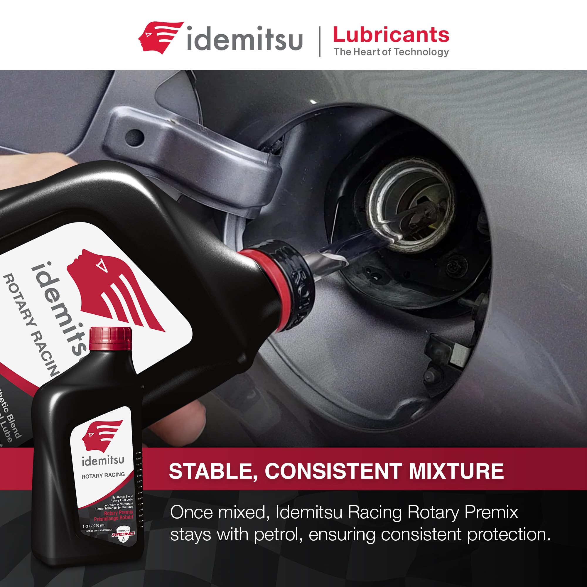 Idemitsu Premix Rotary Racing 1QT detail emphasizes viscosity and consistency.