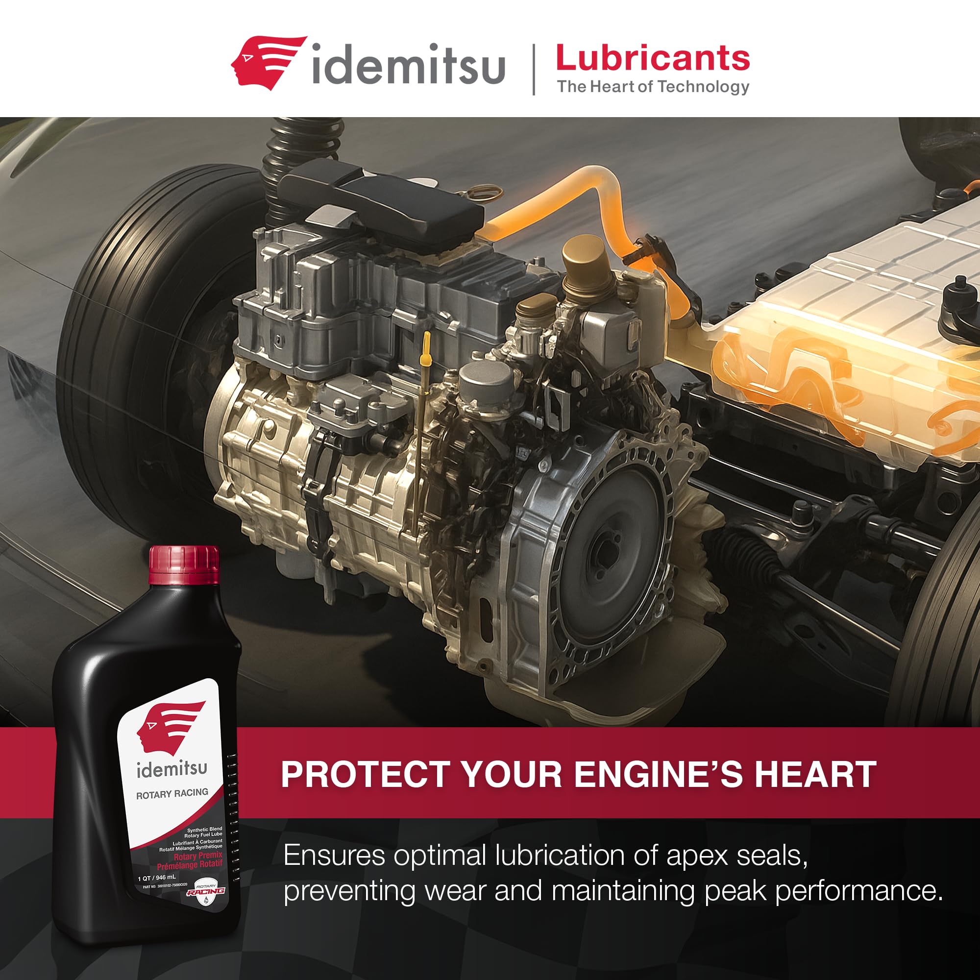 Idemitsu Premix Rotary Racing 1QT pour showcases smooth, controlled fuel-oil blending.
