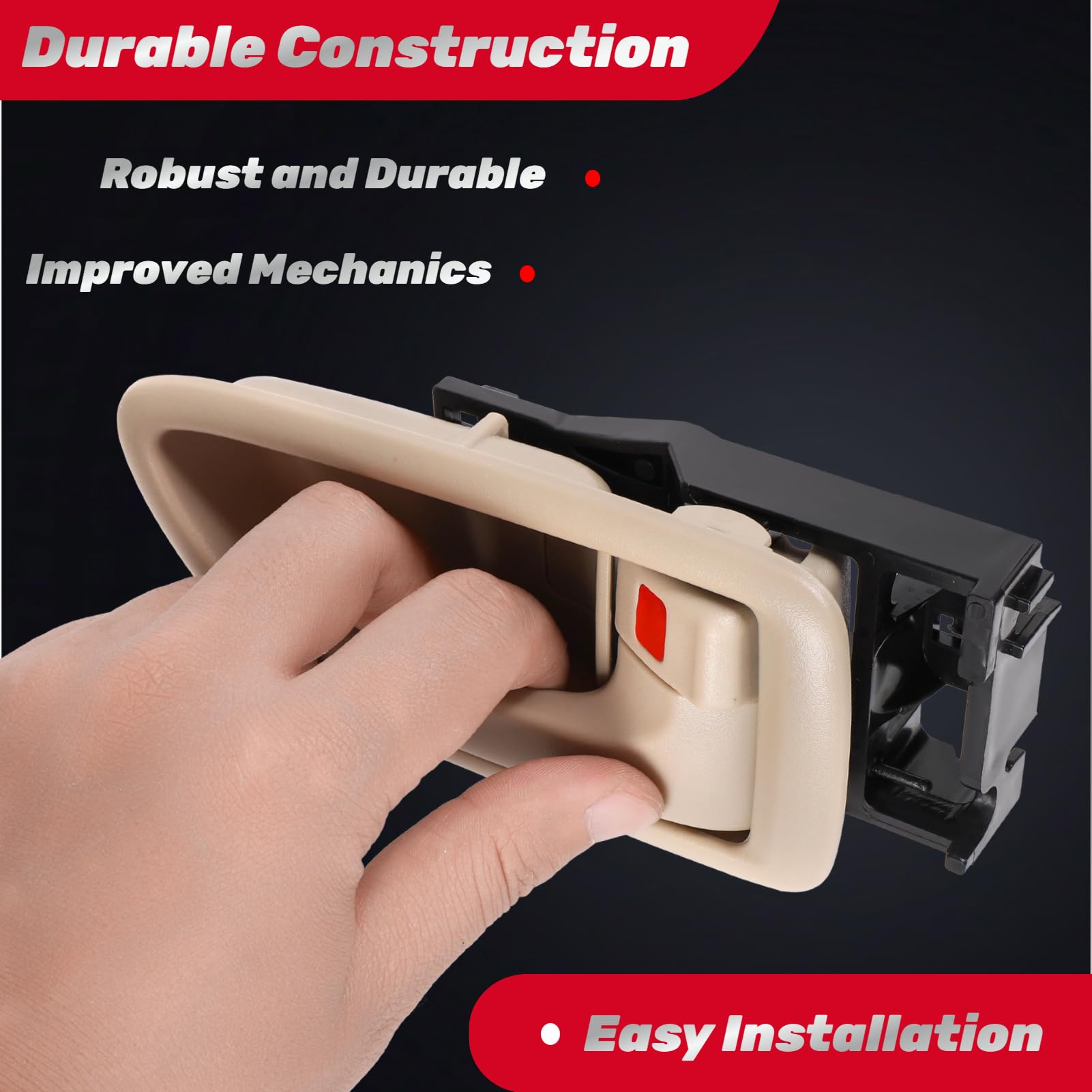 IFATRUNK close-up of beige interior door handle, reinforced plastic design