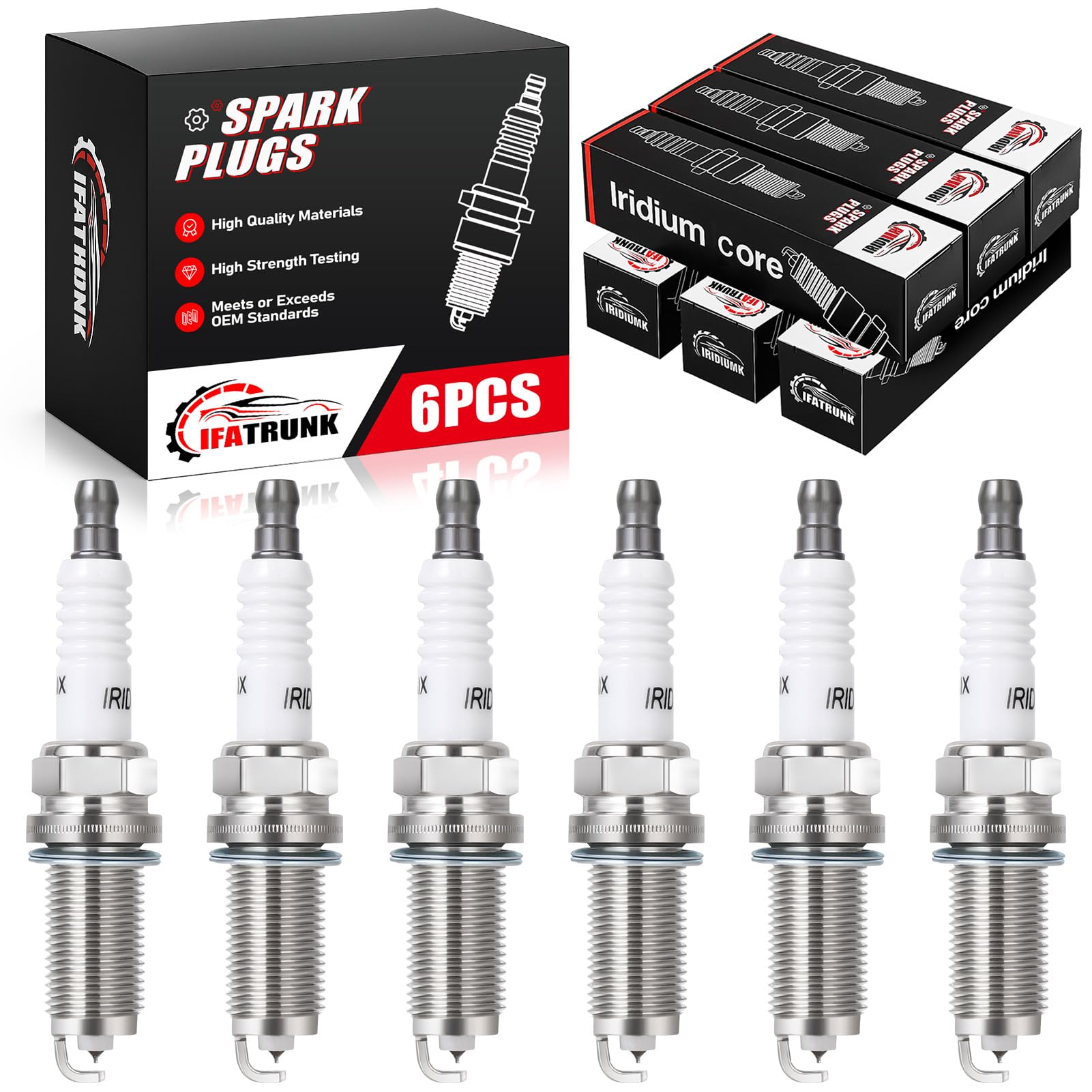 IFATRUNK Iridium spark plugs product shot showing laser-welded electrodes for durability.