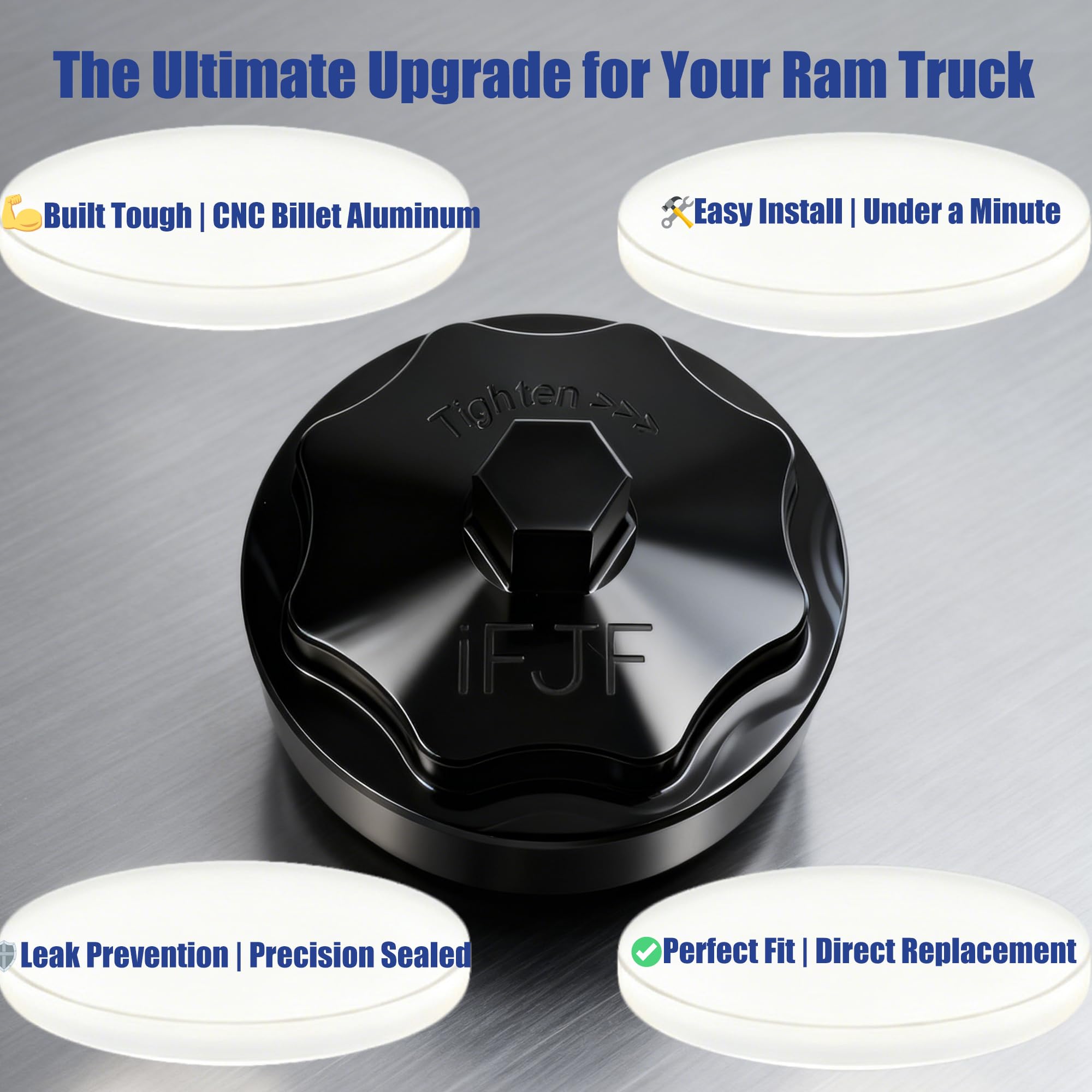 iFJF durable billet aluminum cap resists heat and vibration in diesel engines.