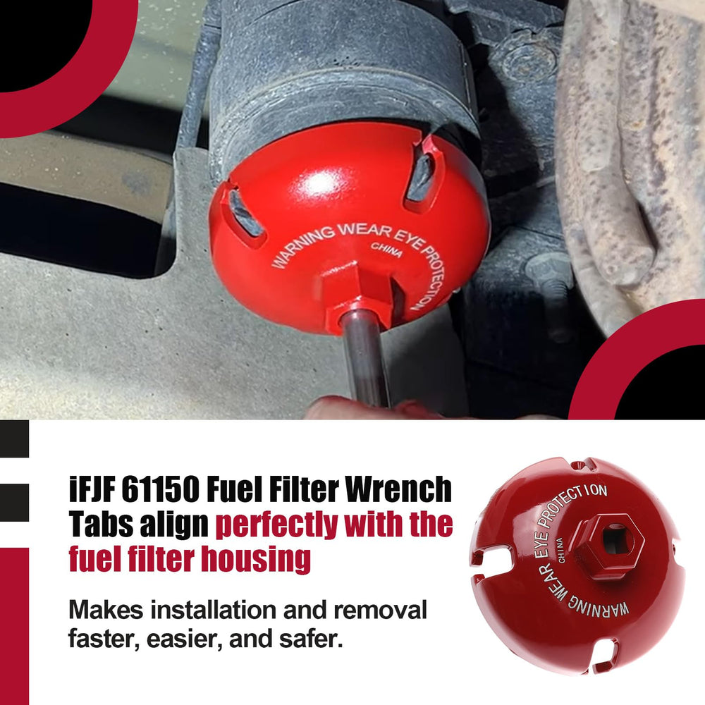 iFJF four-tab wrench design reduces risk of damage to the filter housing.