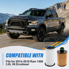 iFJF oil filter 68229402AA close-up emphasizes high-flow filtration for the Ram 1500 EcoDiesel.