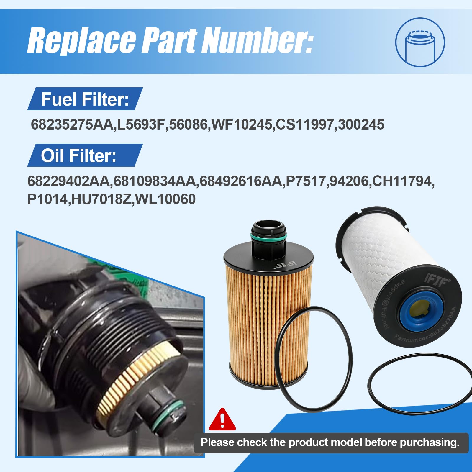 iFJF packaged filters display highlighting compatibility and replacement-ready design.