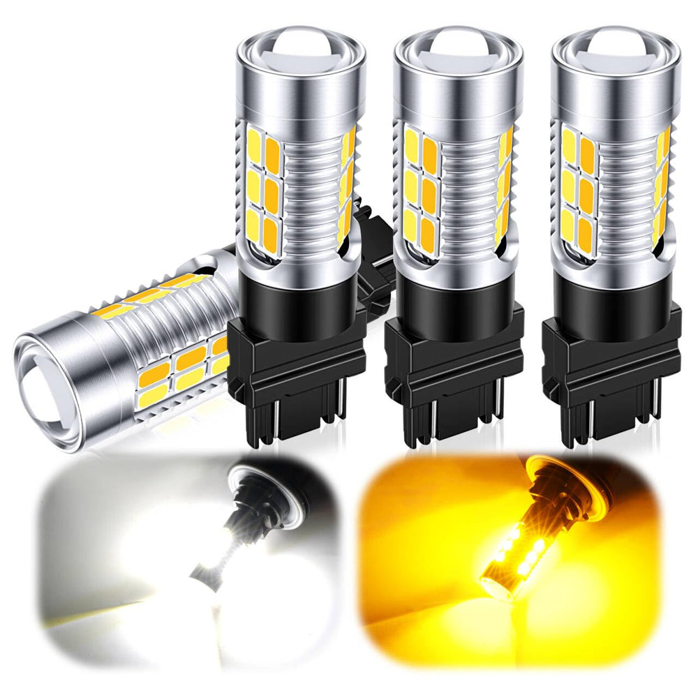 iFunyLED 3157 switchback bulb with amber front turn signal.