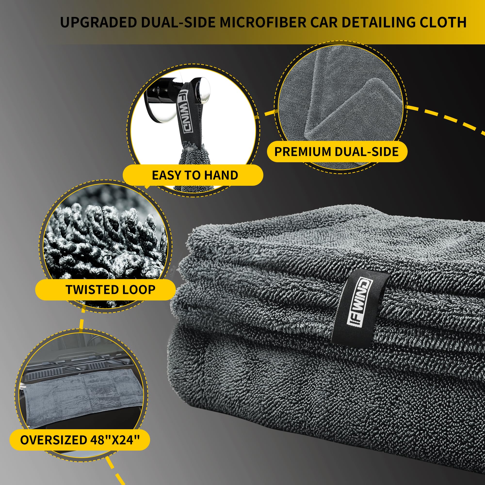 IFWIND ultra-absorbent microfiber towel shown for quick, effective water pickup on panels.