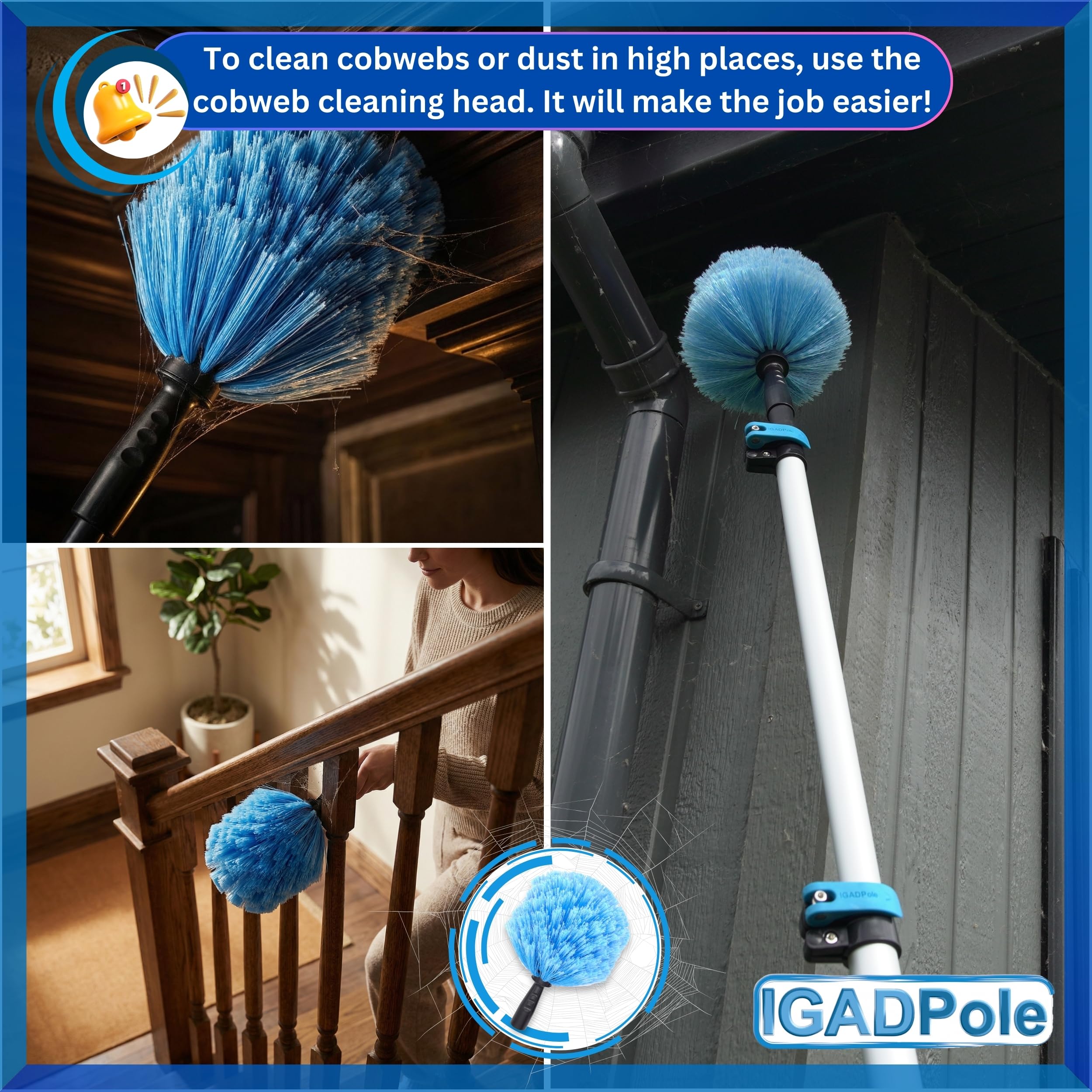 IGADPole adjustable water flow helps rinse efficiently on glass, siding, and panels.