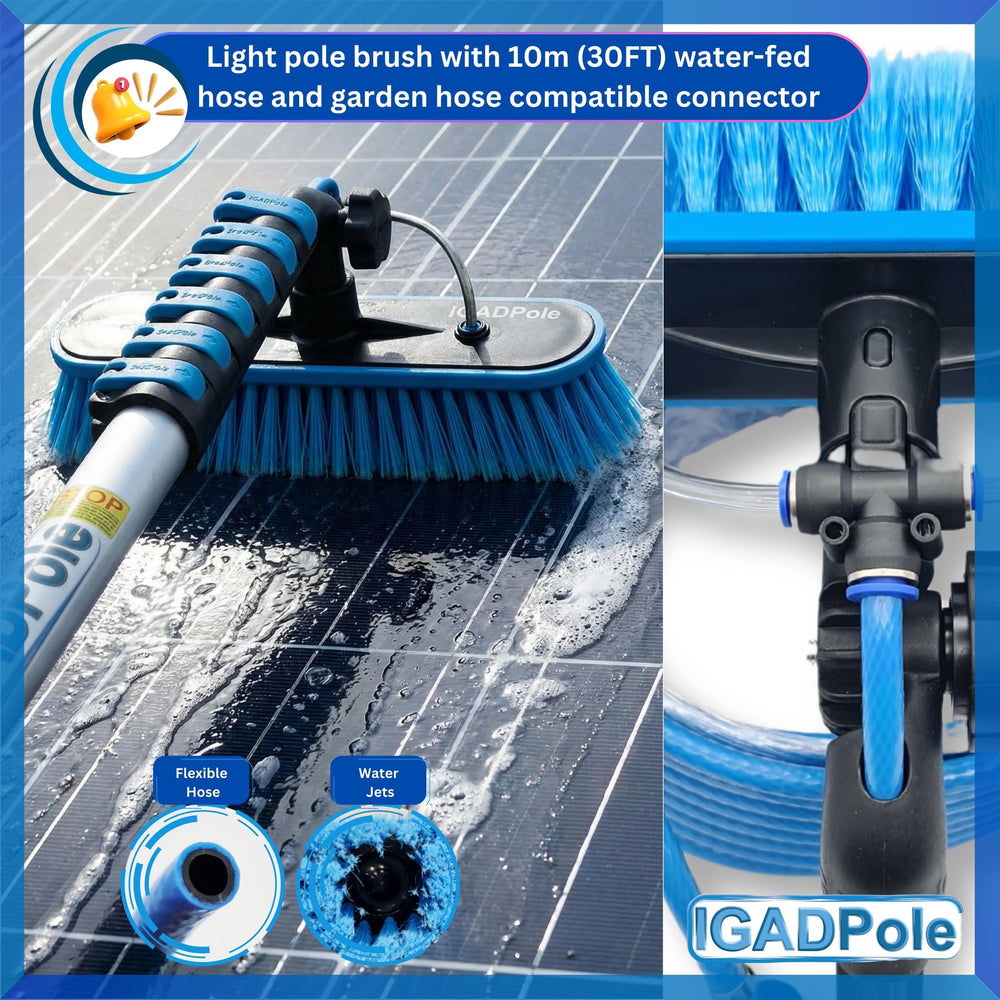 IGADPole water-fed brush with soap dispenser enables controlled washing from ground level.