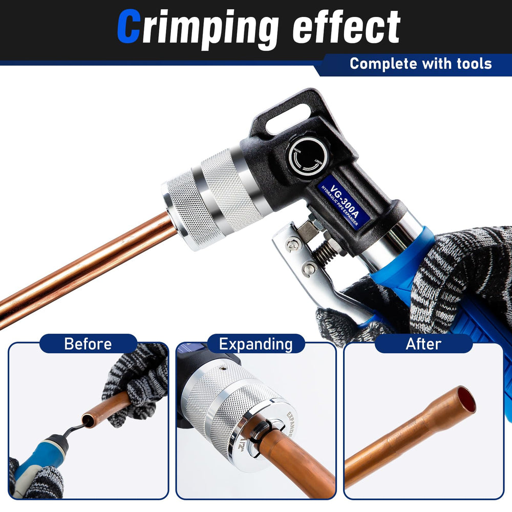 Close-up of hydraulic hand-pump action, ideal for controlled expansion.