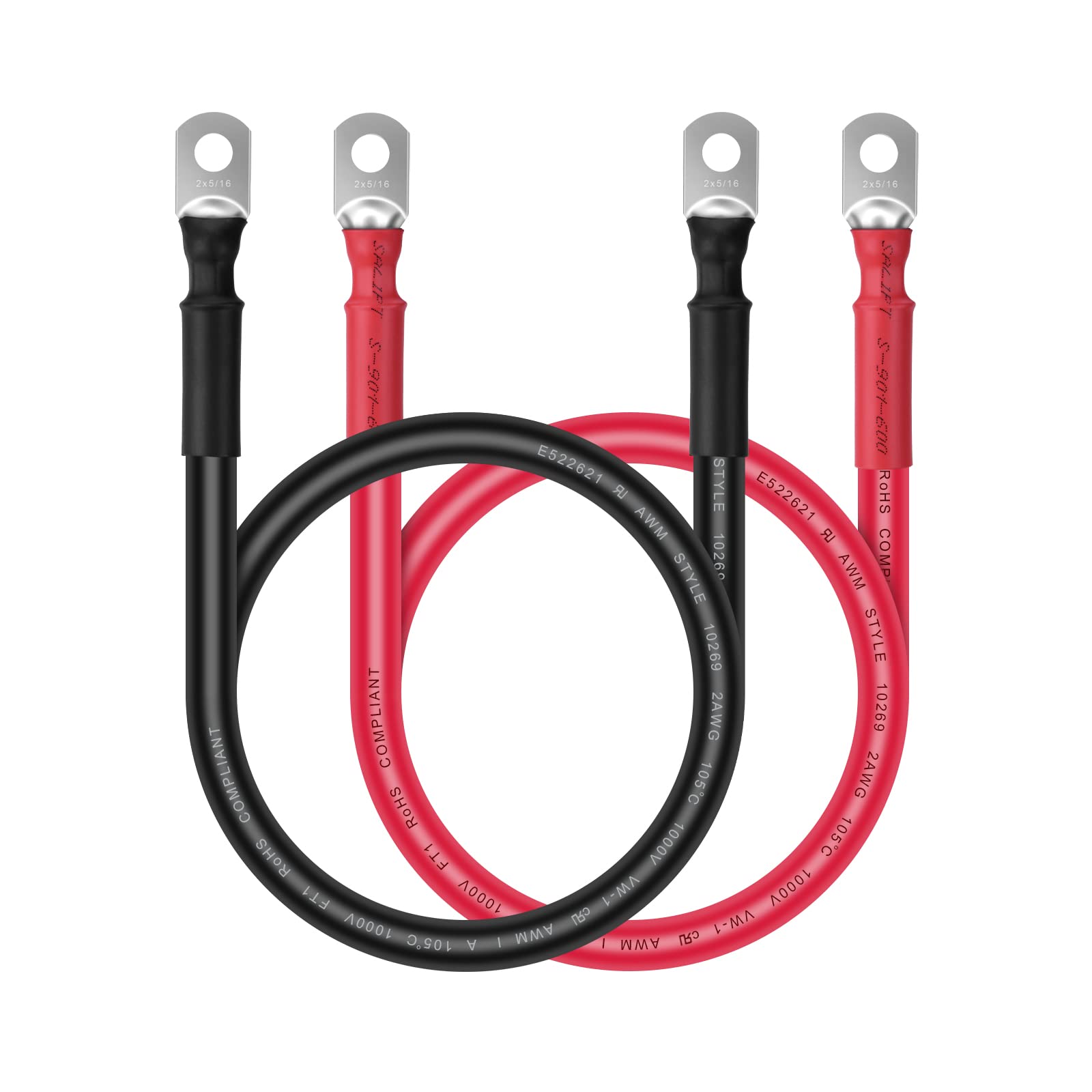 iGreely 2awg red positive battery cable with a 5/16 ring terminal for secure connections.