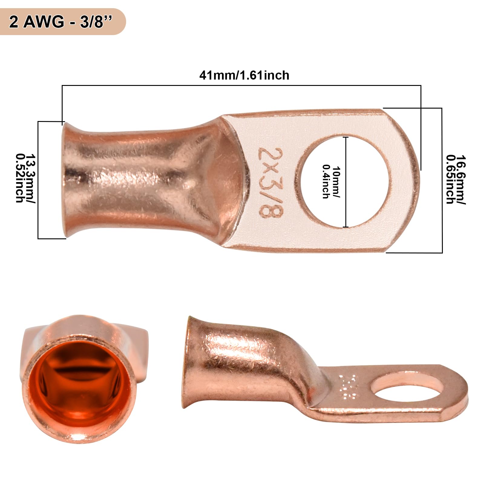 Close-up of iGreely pure copper battery cable with lug ends for high conductivity
