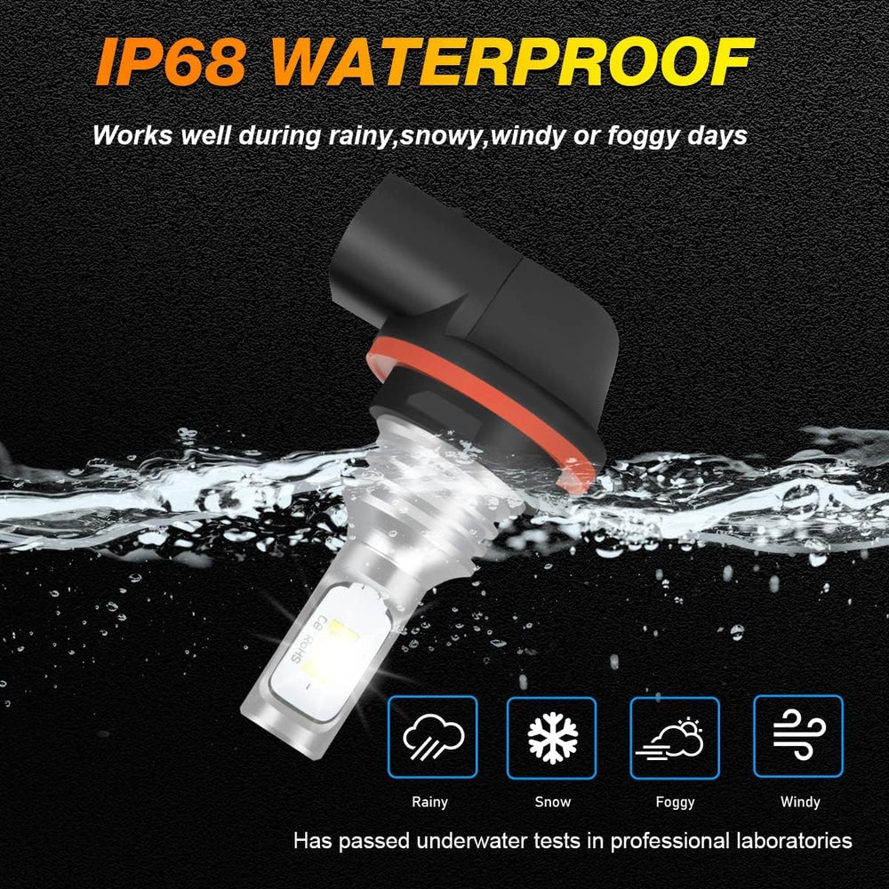 IHNZCB IP68 waterproof headlight bulbs for rain and mud resistance.
