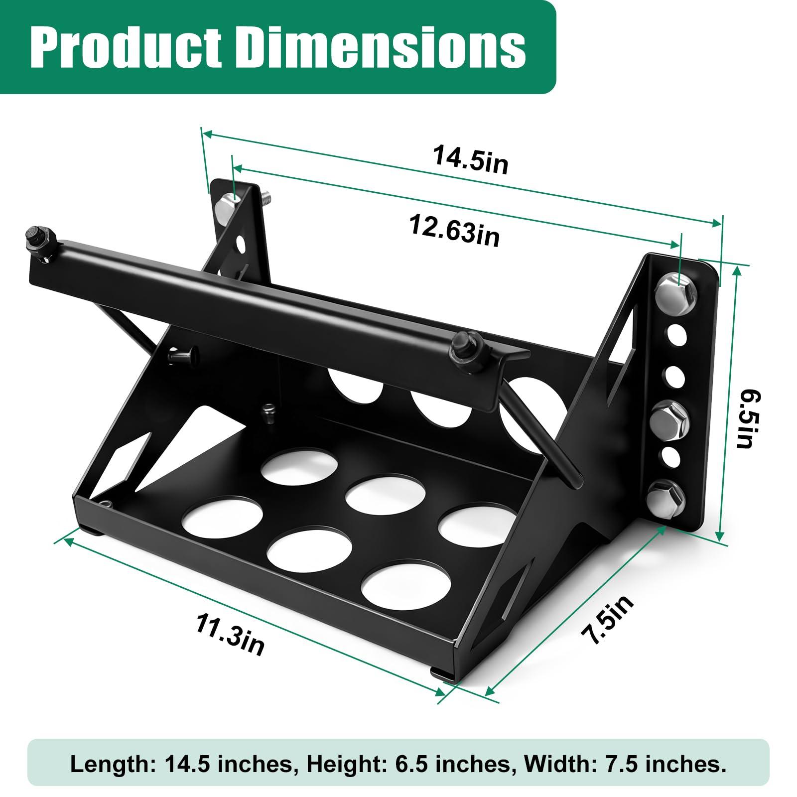 IHOUMEX battery tray bracket installed on a car shows a secure, adjustable fit.