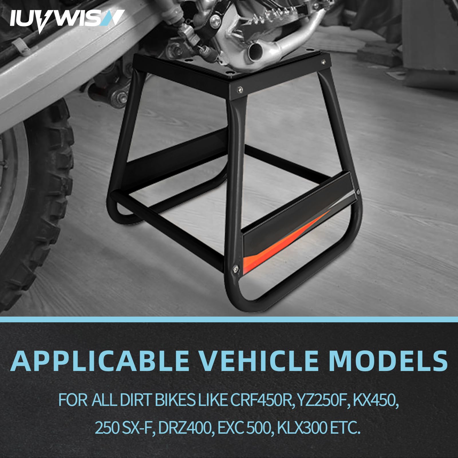 IUVWISN compact, detachable stand ideal for garage storage and transport.