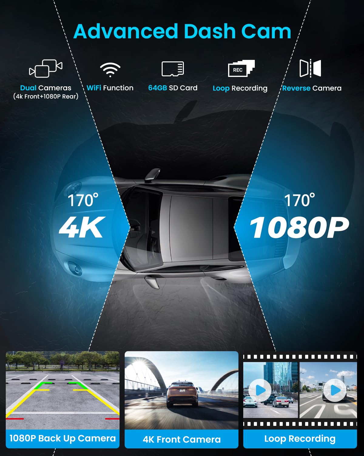 IIWEY iK7 front 4K dashcam close-up, records high-detail footage benefit