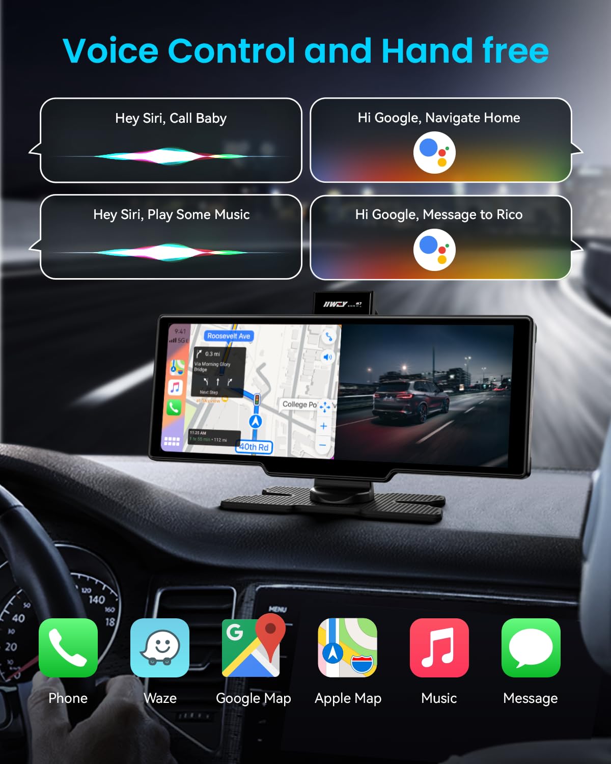 IIWEY iK7 mirroring phone via AirPlay, shows easy screen sharing benefit