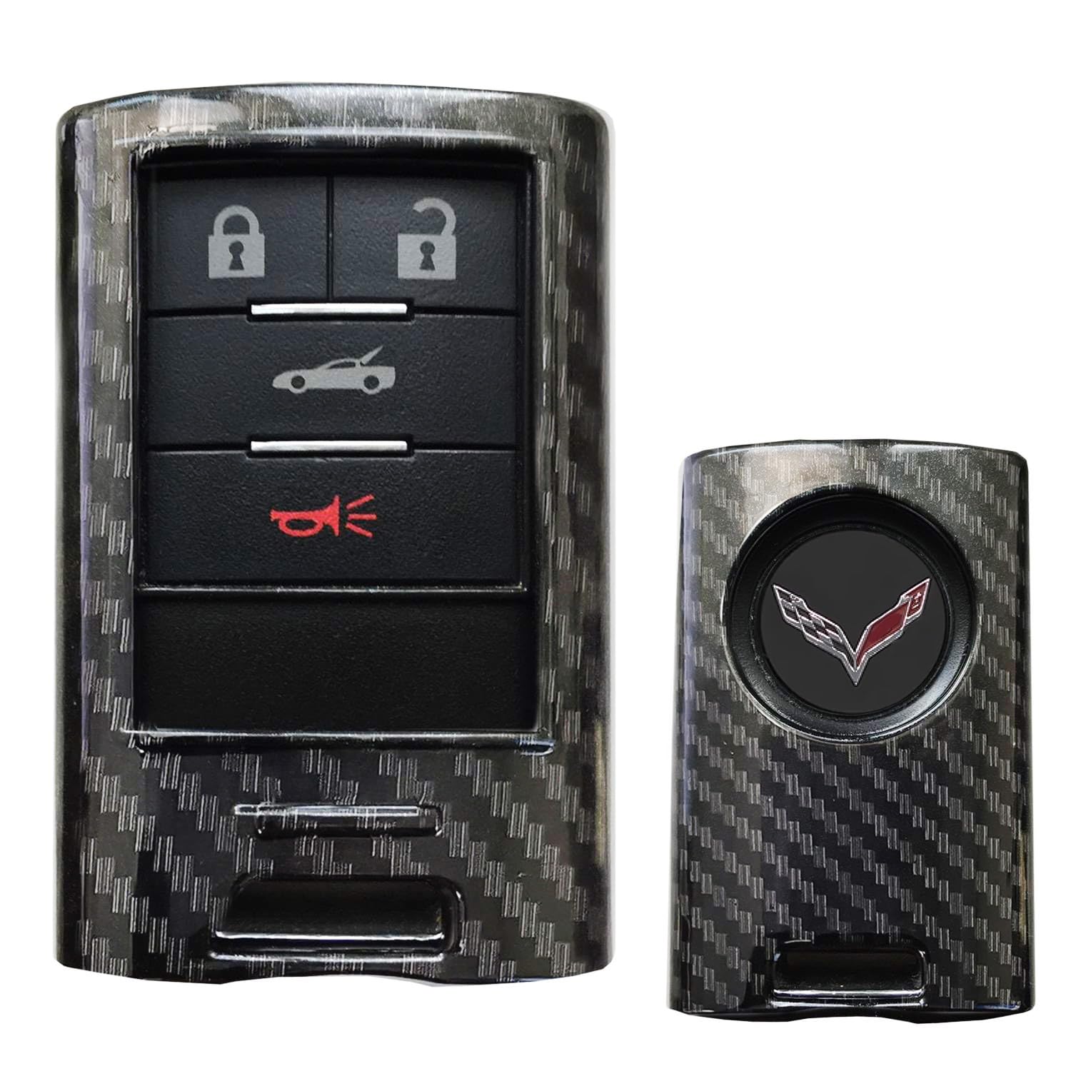 iJDMTOY carbon fiber shell front cover shields Cadillac key from scratches.