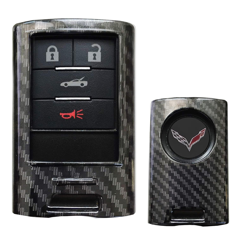iJDMTOY carbon fiber shell front cover shields Cadillac key from scratches.