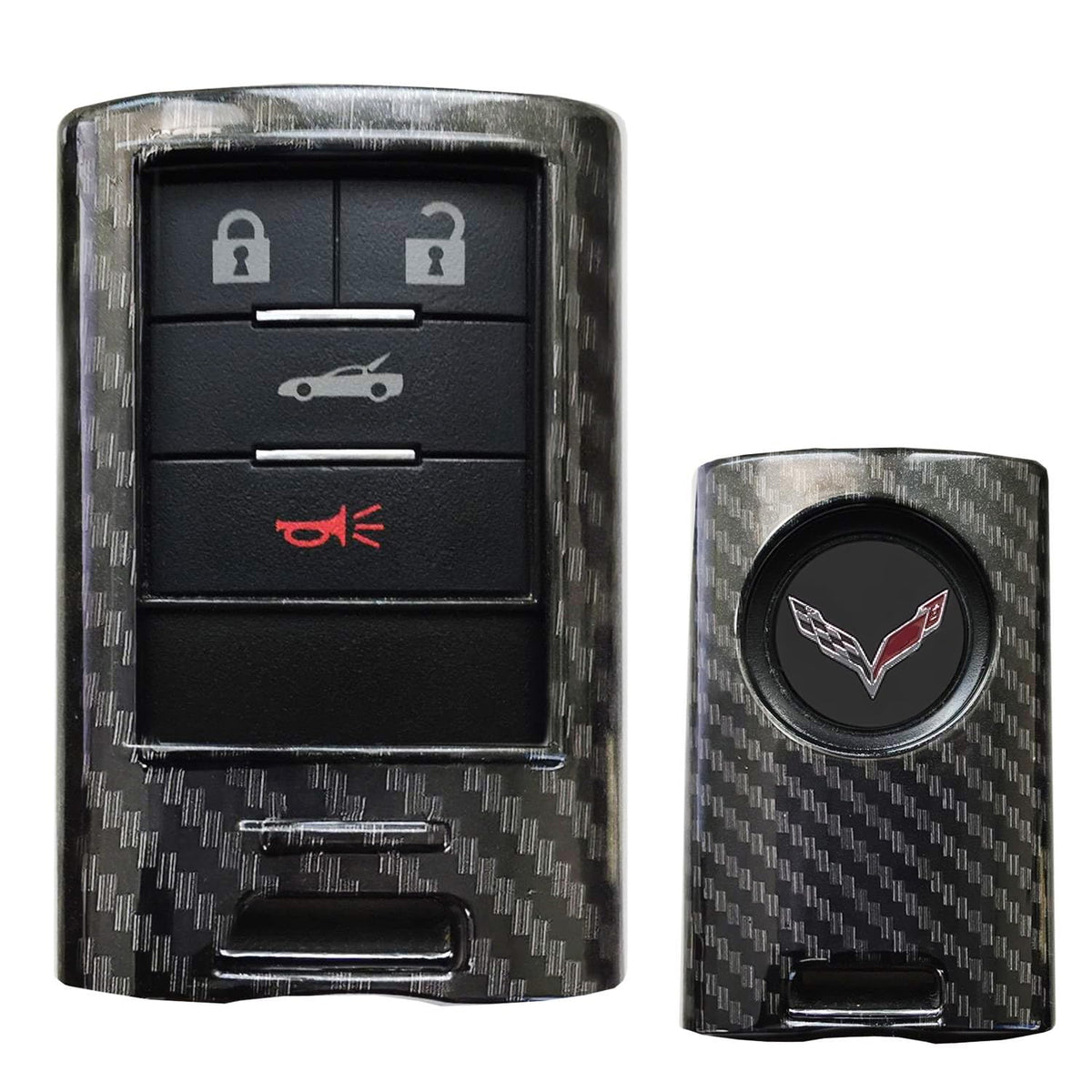 iJDMTOY carbon fiber shell front cover shields Cadillac key from scratches.