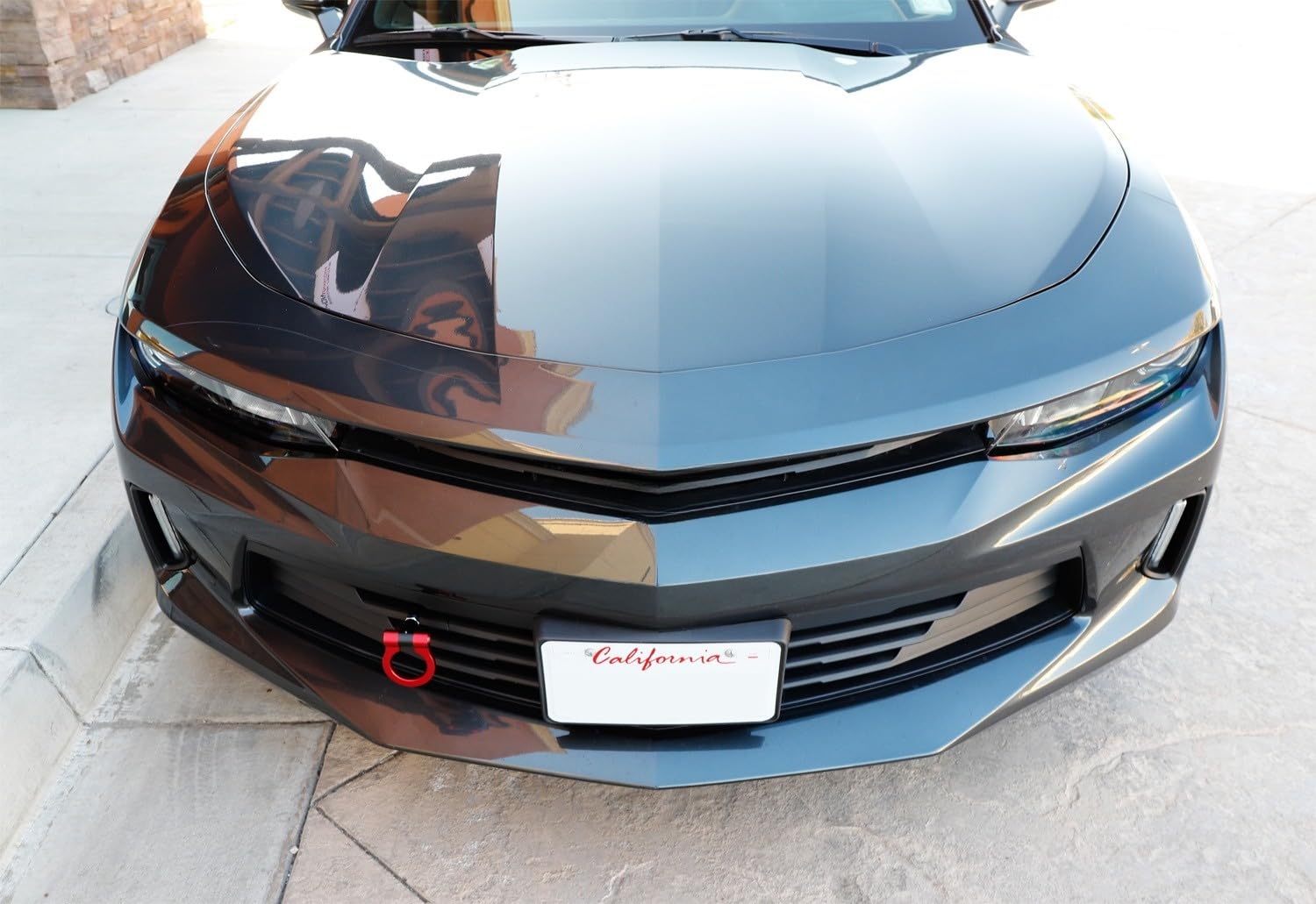 iJDMTOY glossy D-ring with aluminum tow rod on Camaro exterior