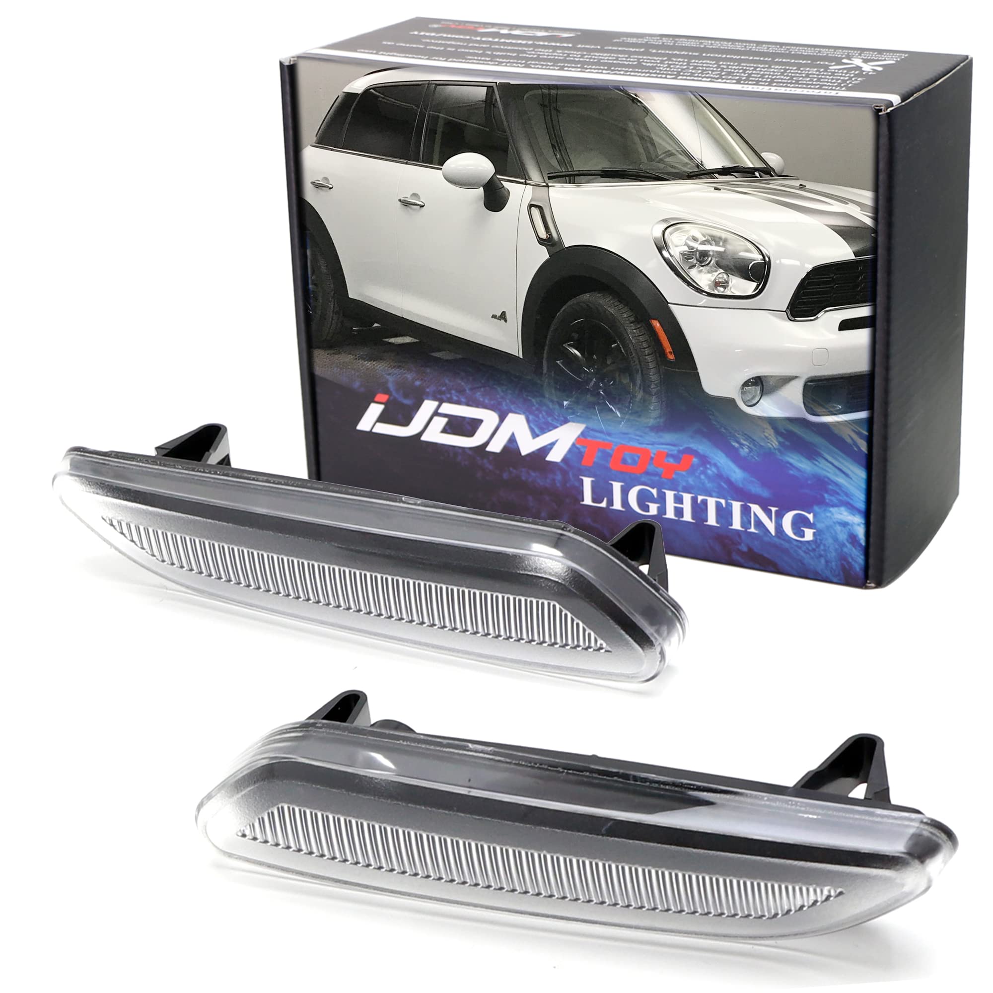 ijdmtoy euro white clear lens front fender marker assembly improves visibility with a sleek look.