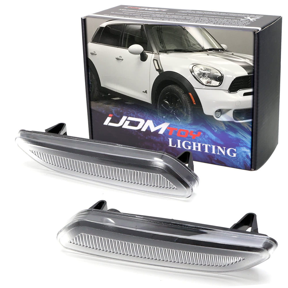 ijdmtoy euro white clear lens front fender marker assembly improves visibility with a sleek look.