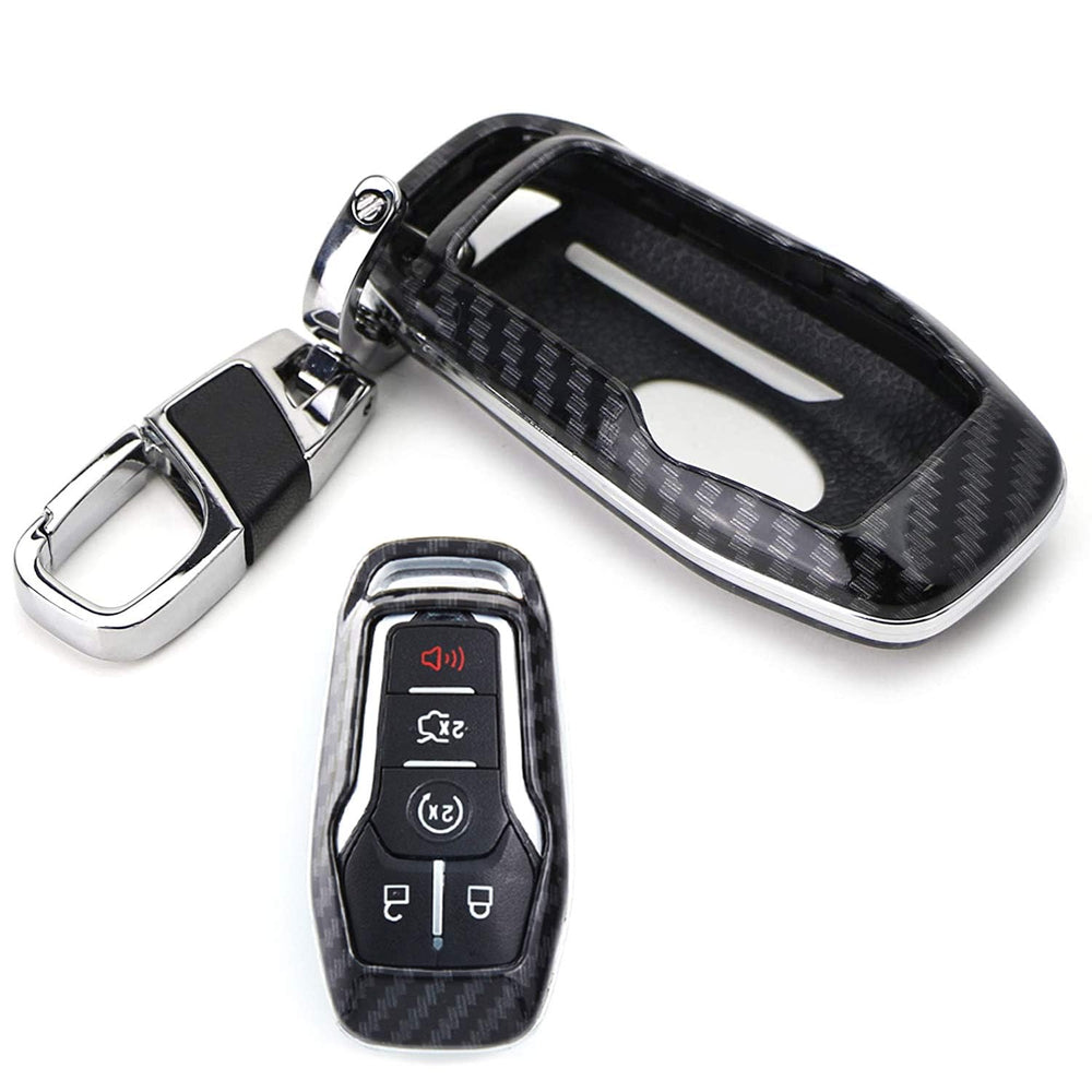 iJDMTOY carbon fiber key fob shell front view protects Ford and Lincoln keys