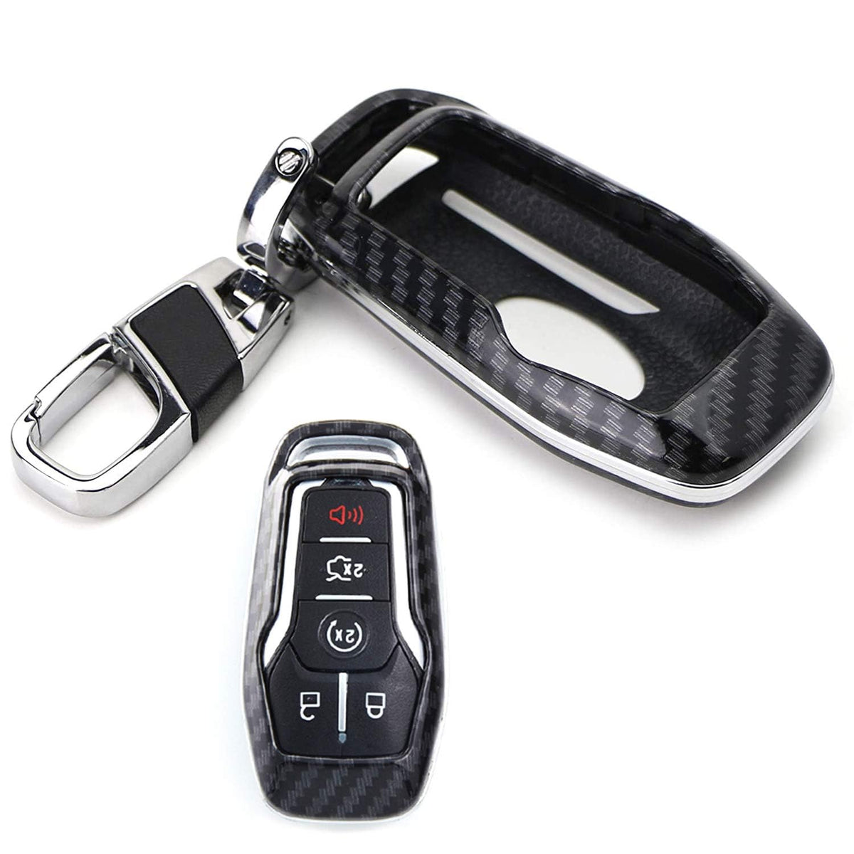 iJDMTOY carbon fiber key fob shell front view protects Ford and Lincoln keys