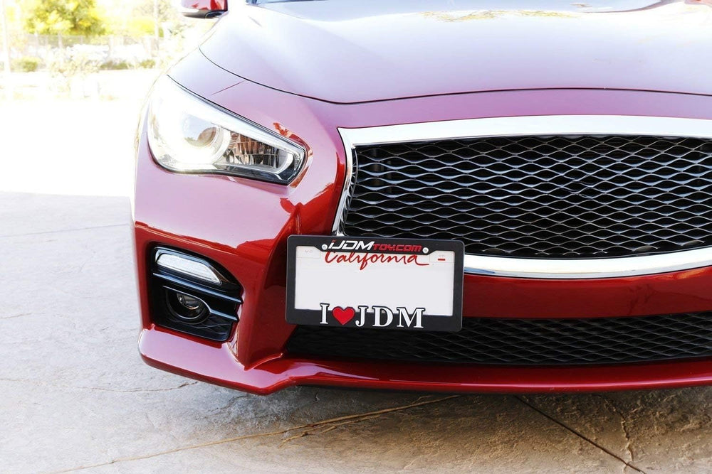 iJDMTOY license plate relocation bracket enabling off-center plate position for aggressive styling
