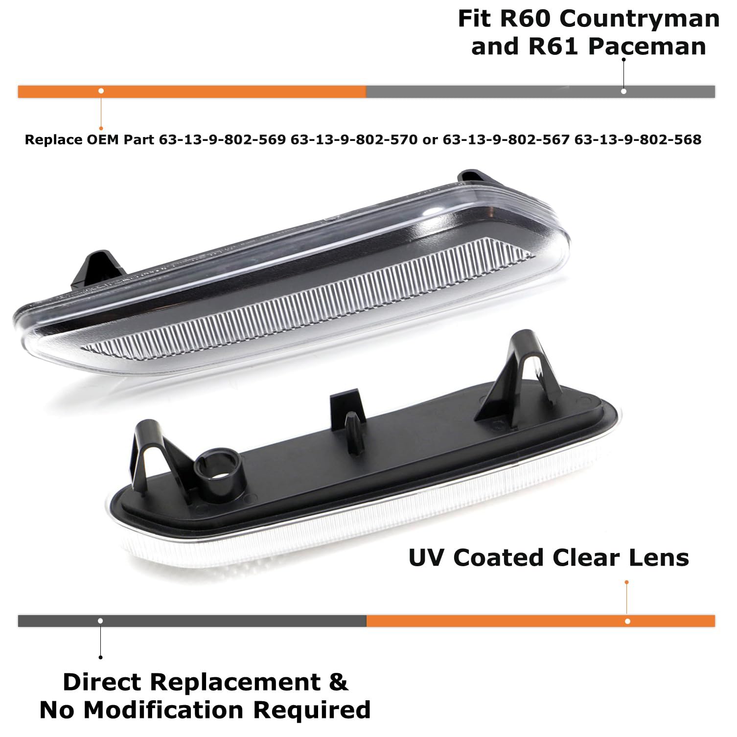 ijdmtoy mini cooper countryman r60 side marker replacement enhances styling and reflector performance.