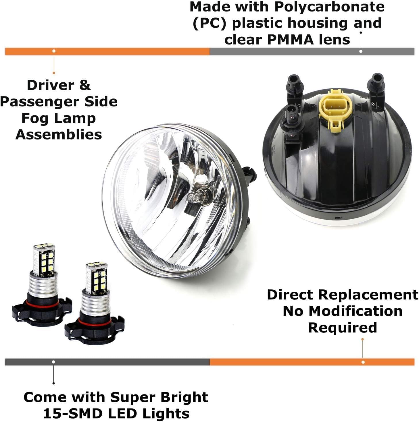 iJDMTOY fog light assembly passenger side for improved visibility and matched aesthetics