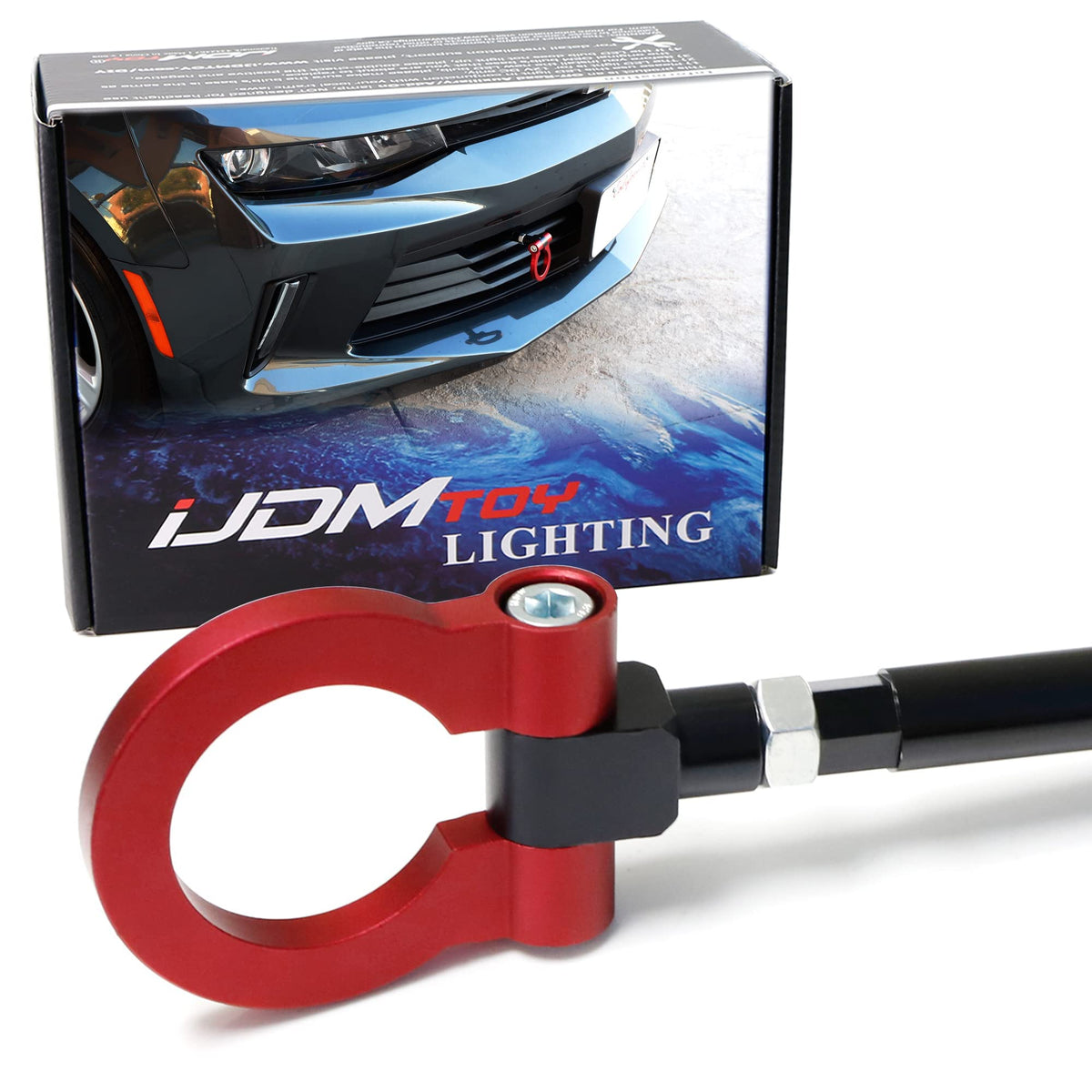 iJDMTOY red track tow hook ring on Camaro adds race-inspired aesthetics