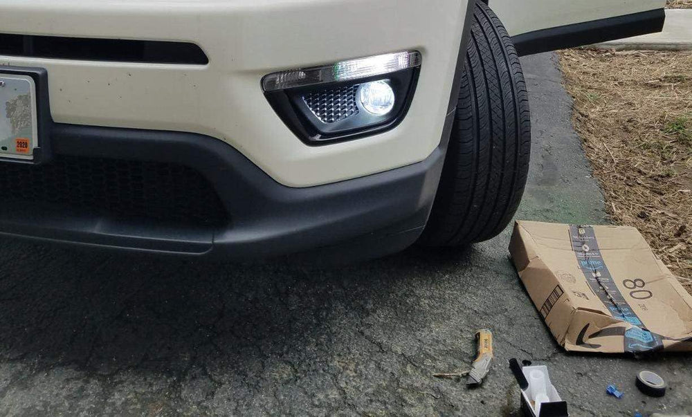 Installed in-vehicle iJDMTOY DRL bulbs delivering white light.
