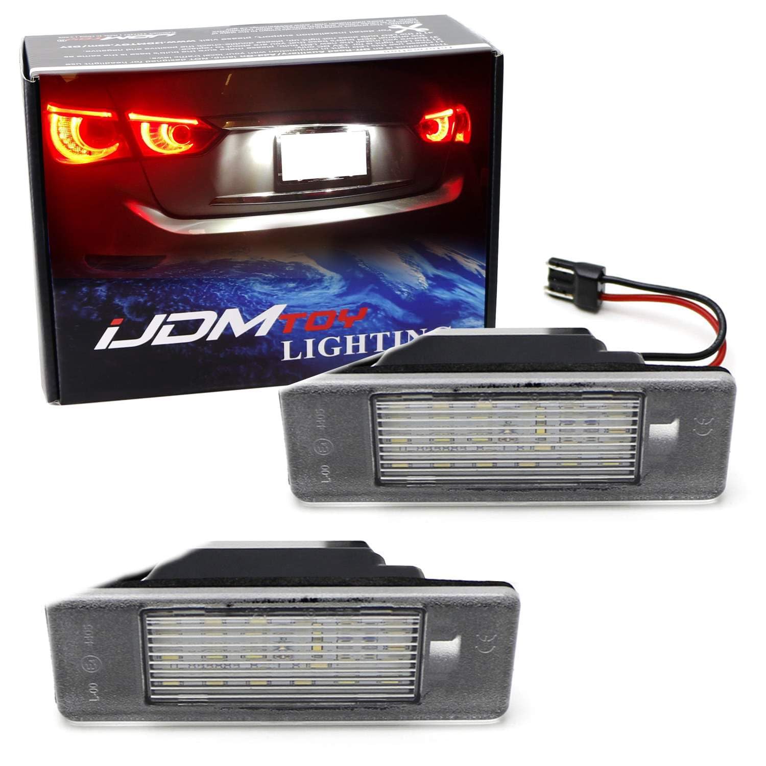 iJDMTOY xenon white 18-SMD license plate light kit delivers bright, even illumination.