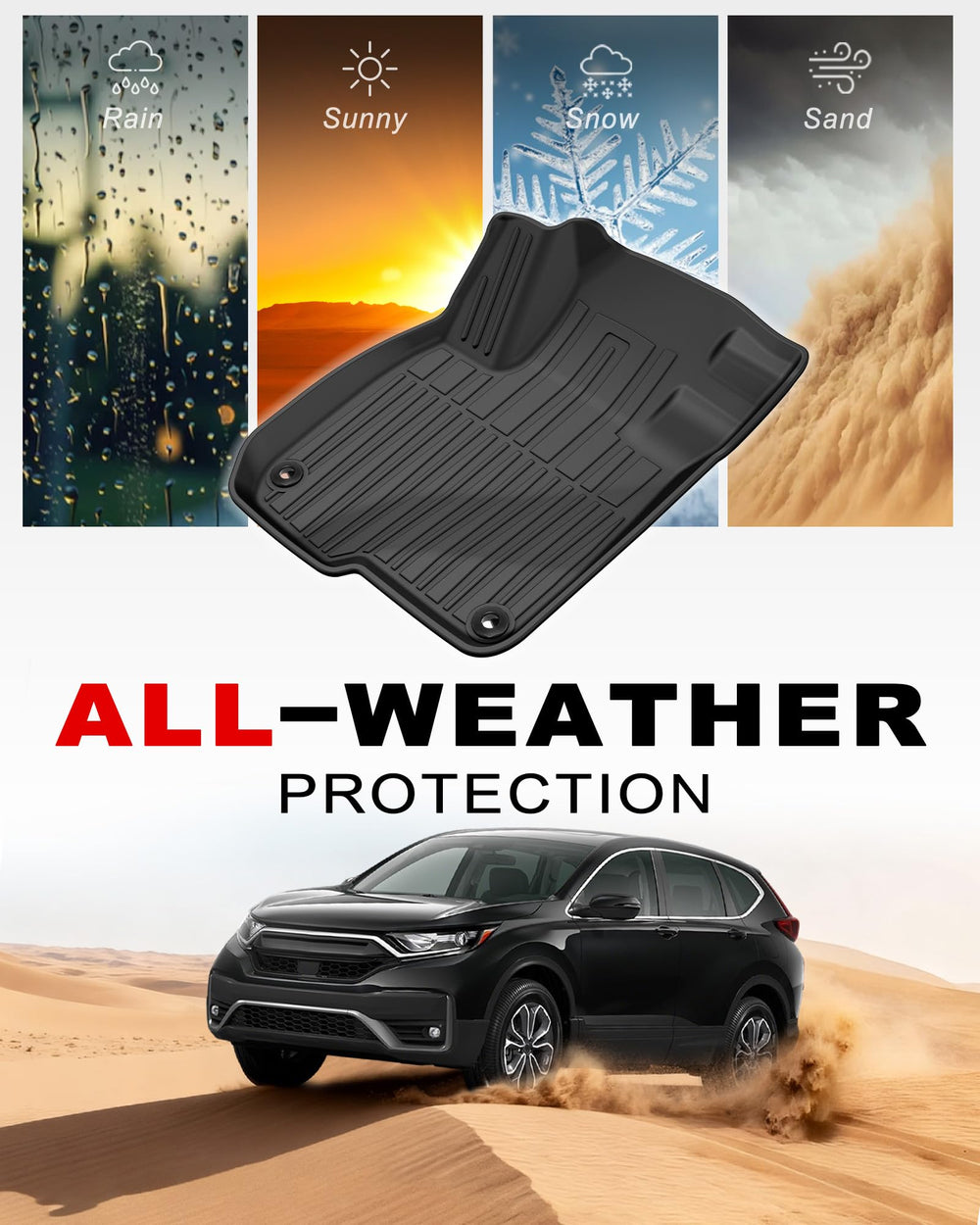 IKABEVEM CR-V raised-edge mats trap liquids to keep interiors clean.