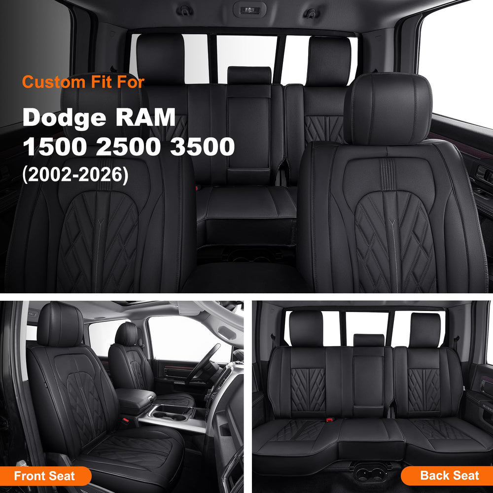 IKABEVEM RAM seat covers front row faux leather black easy-clean interior.