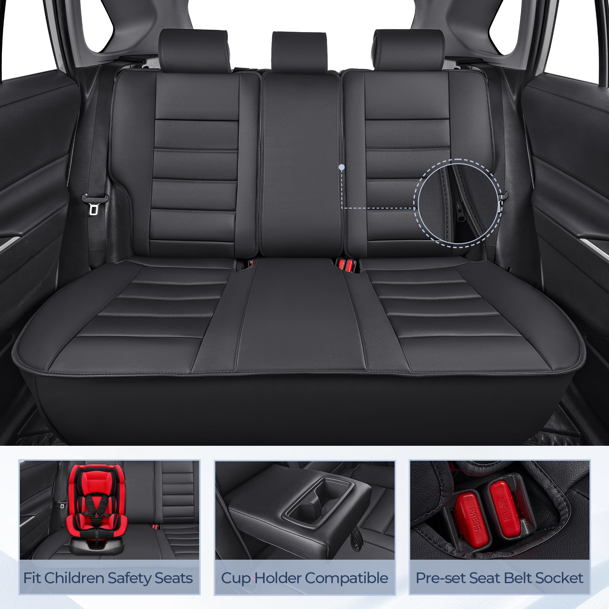 IKABEVEM RAV4 rear-left seat cover with durable, easy-clean faux leather.