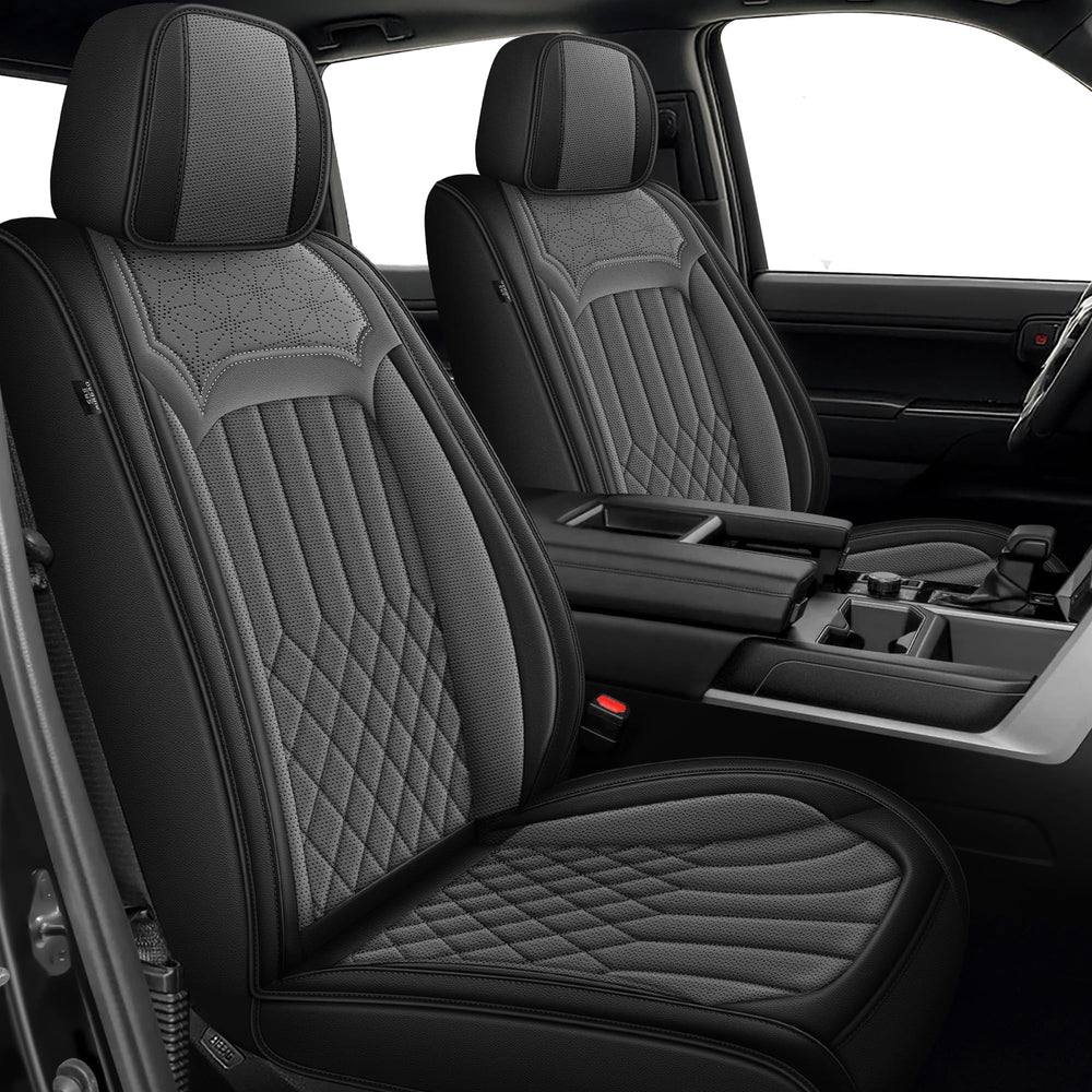 IKABEVEM Toyota Tundra front seat covers 2pcs in durable faux leather for protection.