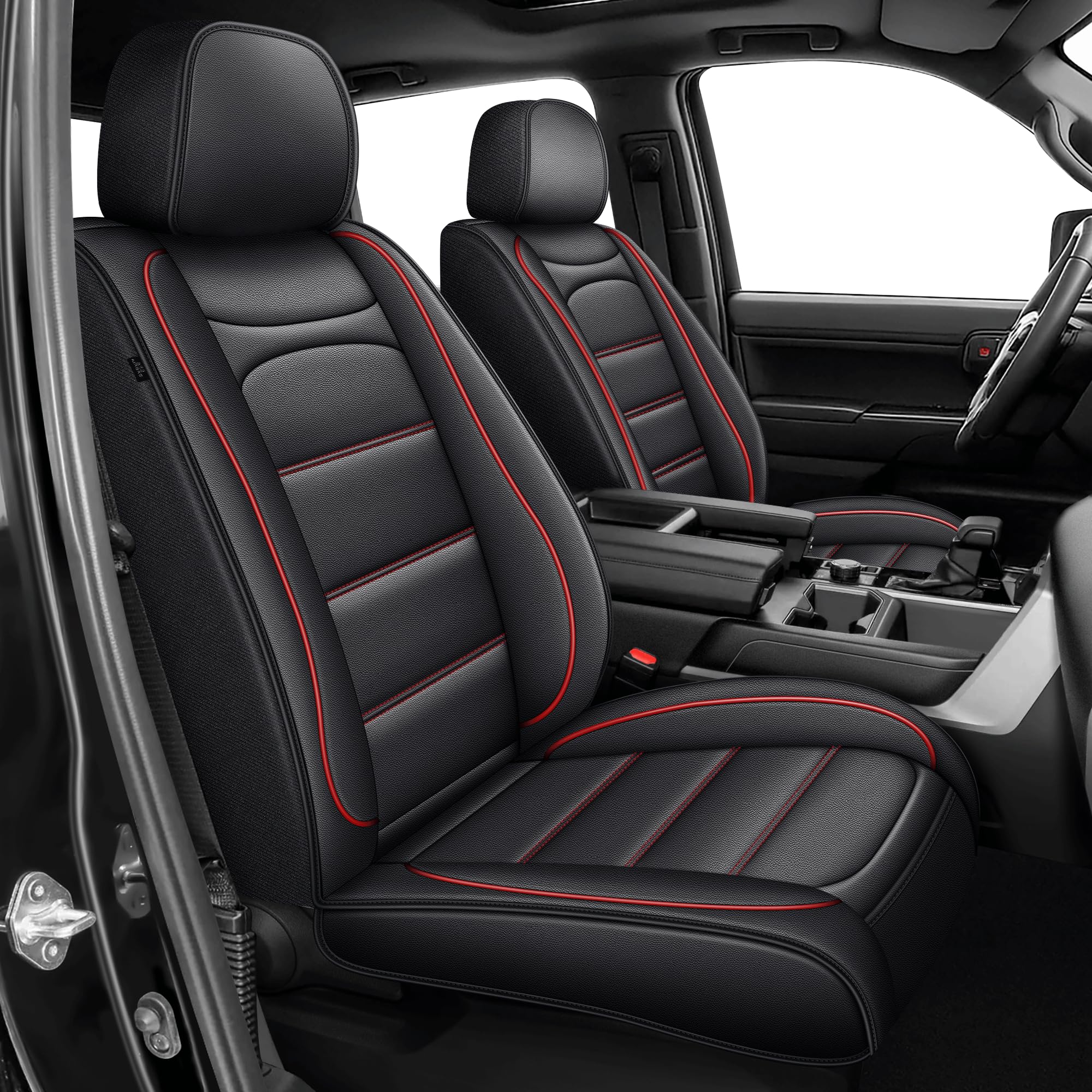 IKABEVEM full set Toyota Tundra CrewMax seat covers with redline finish protecting upholstery